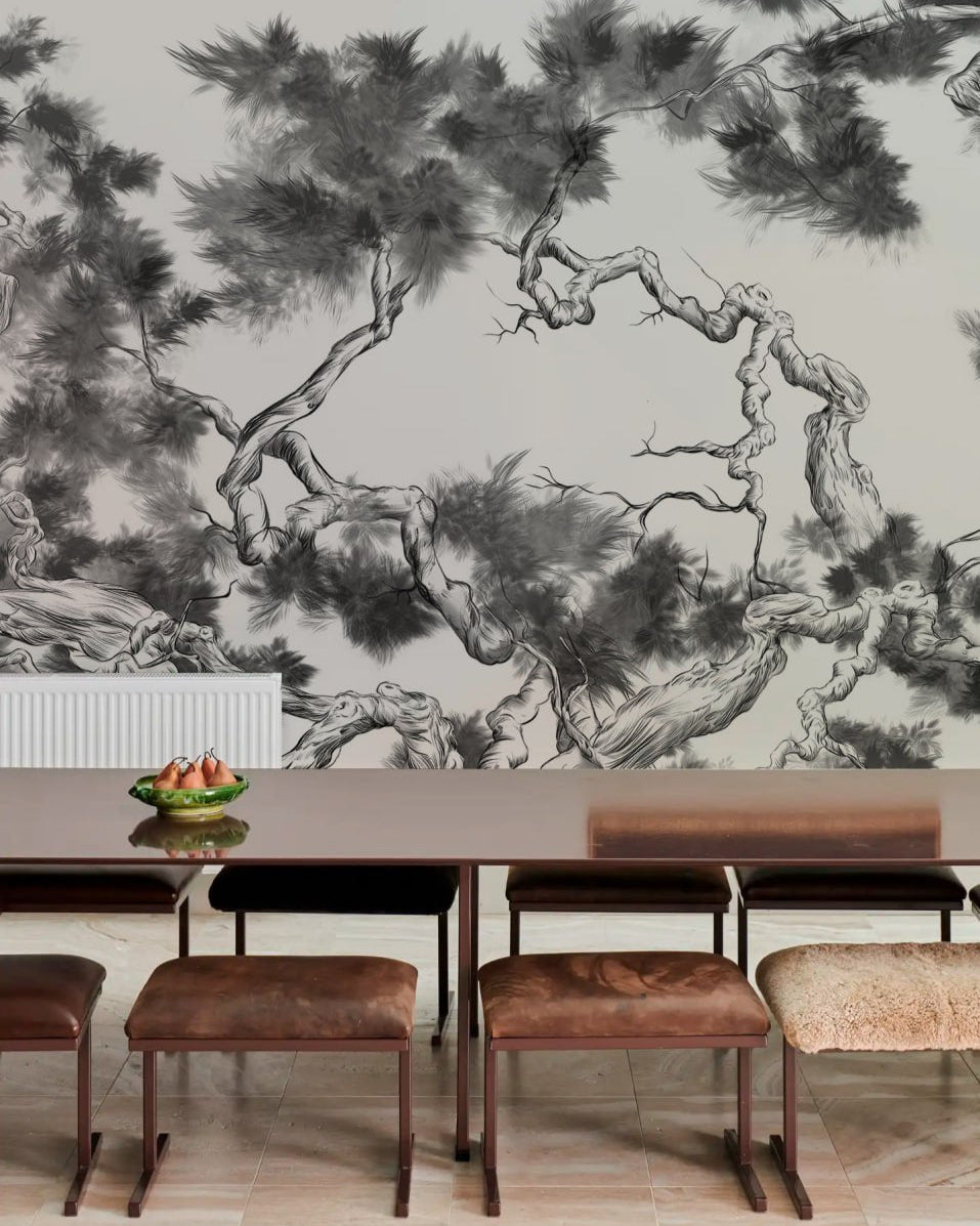 Sketchy Grove Hand-drawn Landscape Mural