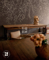 Botanical Veil Mural in Smoky Fig