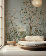 The Imperial Garden in Teal, Chinoiserie Wallpaper