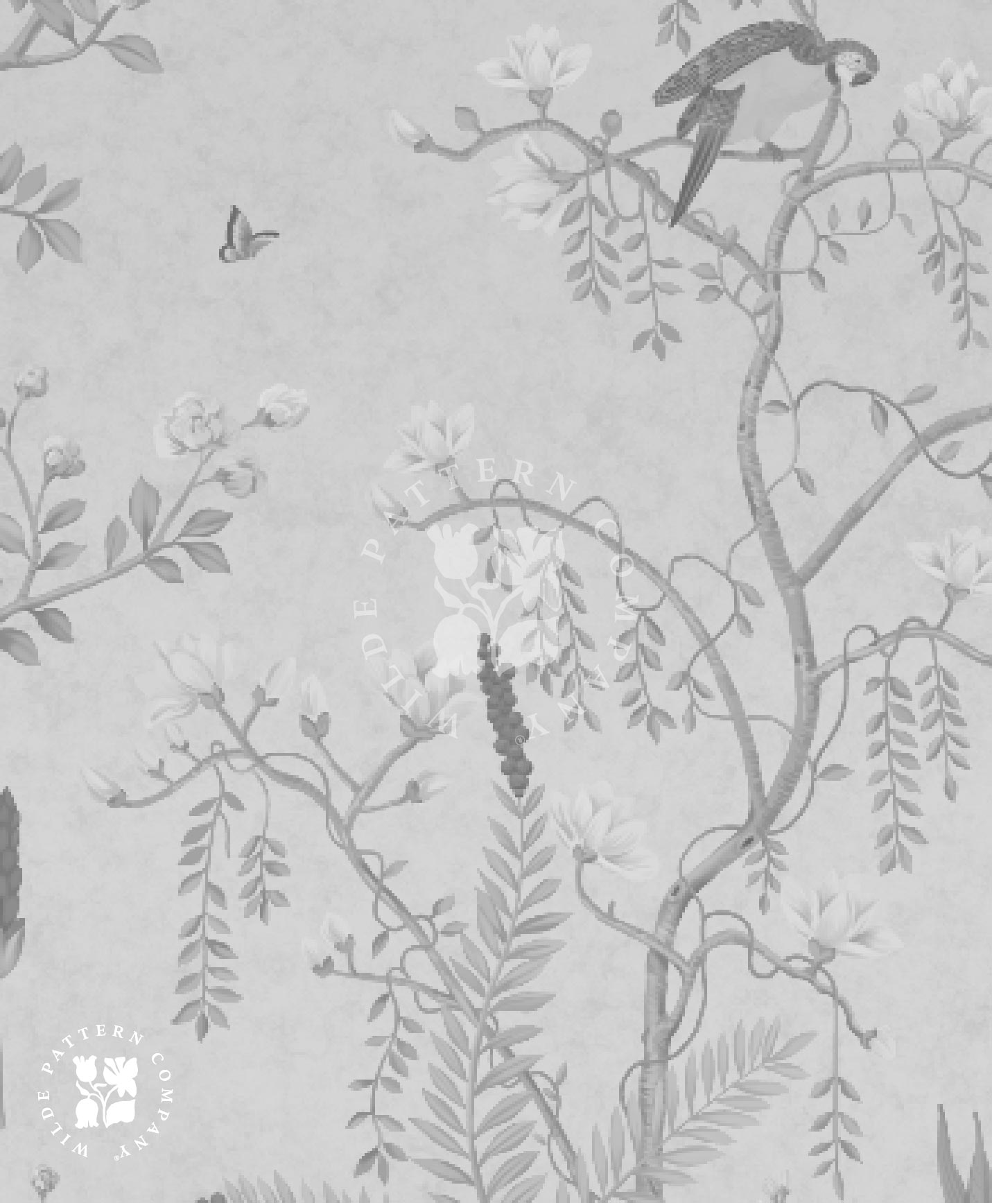 Bagh in Monochrome, Chinoiserie Wallpaper