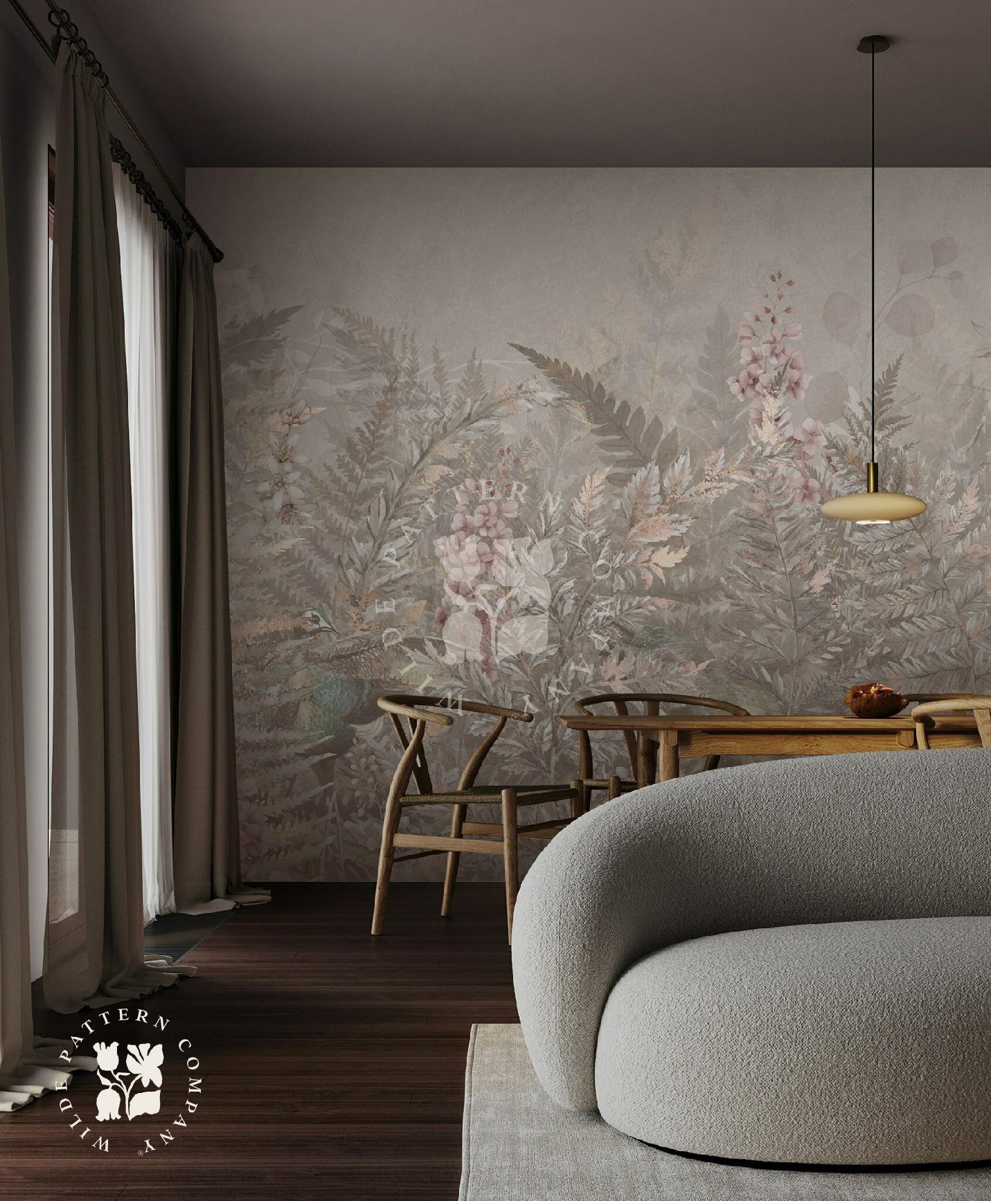 Elegant Fern Mural in Biege