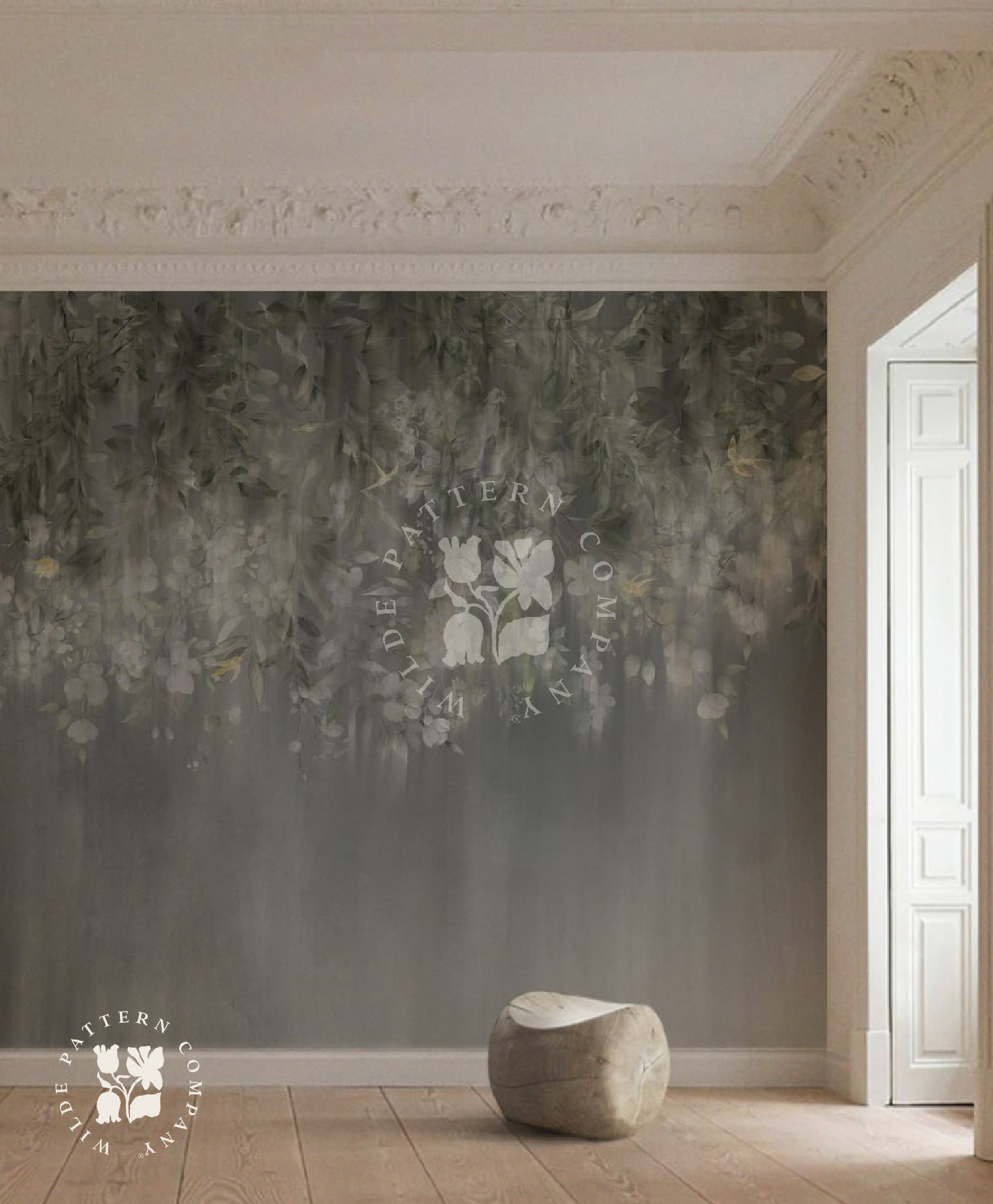 Floral Silhouette Mural in Grey