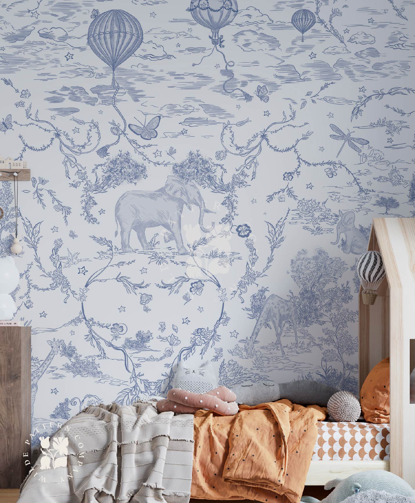 J’adore Paris in Indigo, Safari Toile Kids Wallpaper