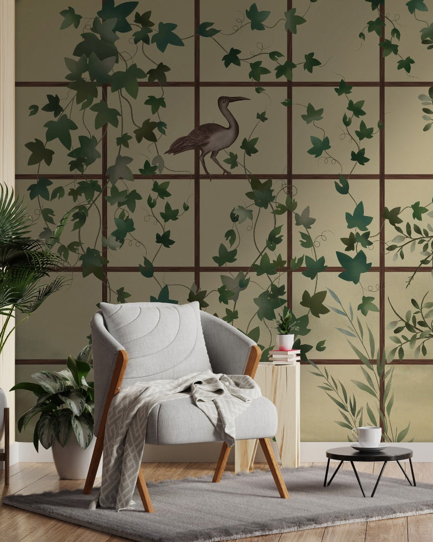 Jharokha Grove in Yellow, Chinoiseire Wallpaper