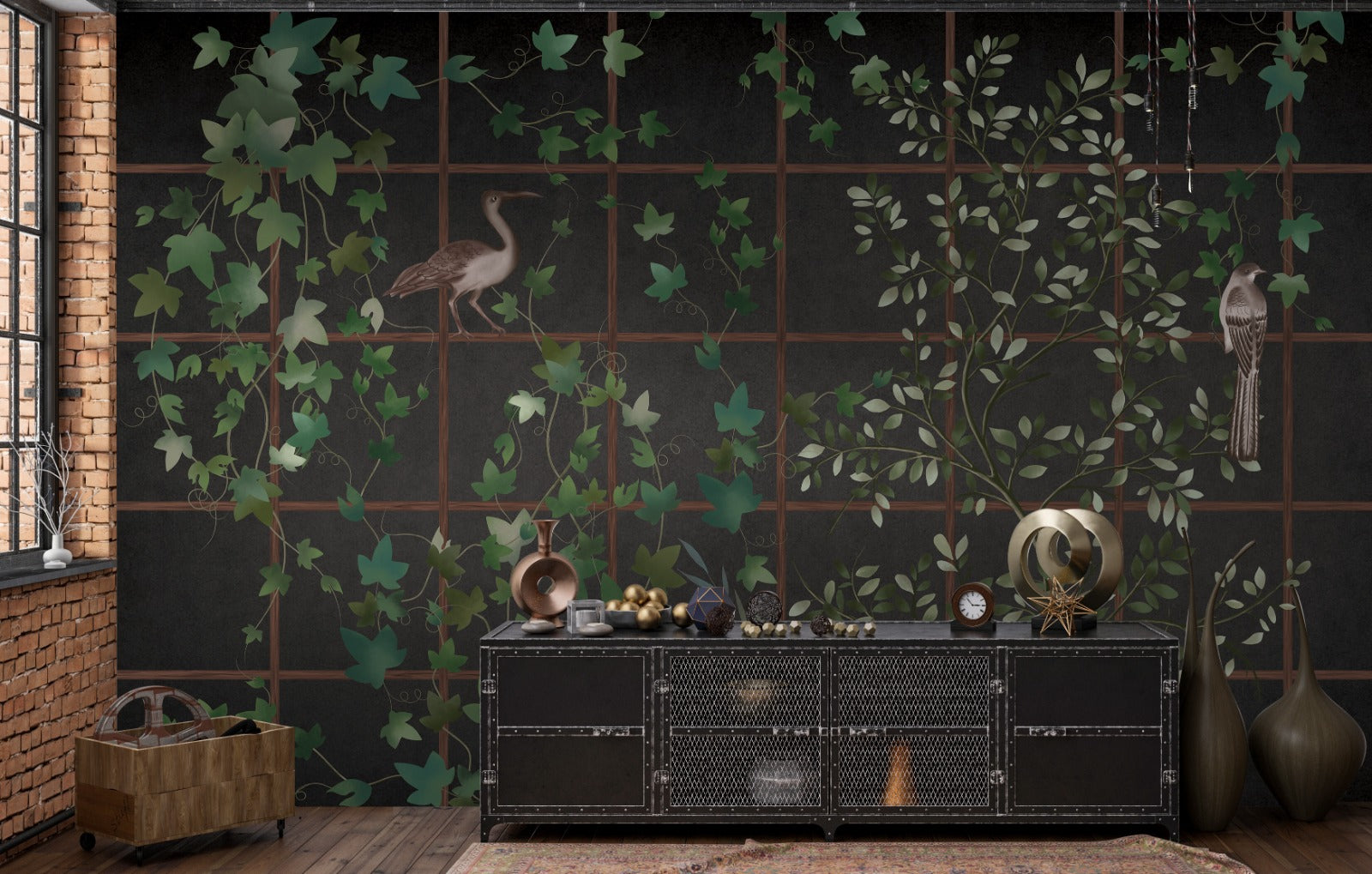 Jharokha Grove in Black, Chinoiseire Wallpaper