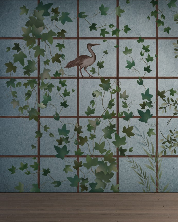 Jharokha Grove in Blue, Chinoiseire Wallpaper