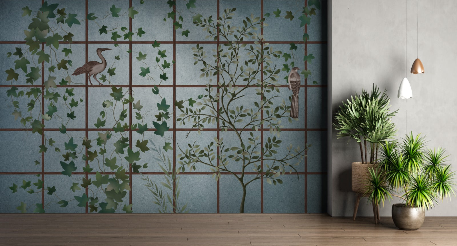 Jharokha Grove in Blue, Chinoiseire Wallpaper