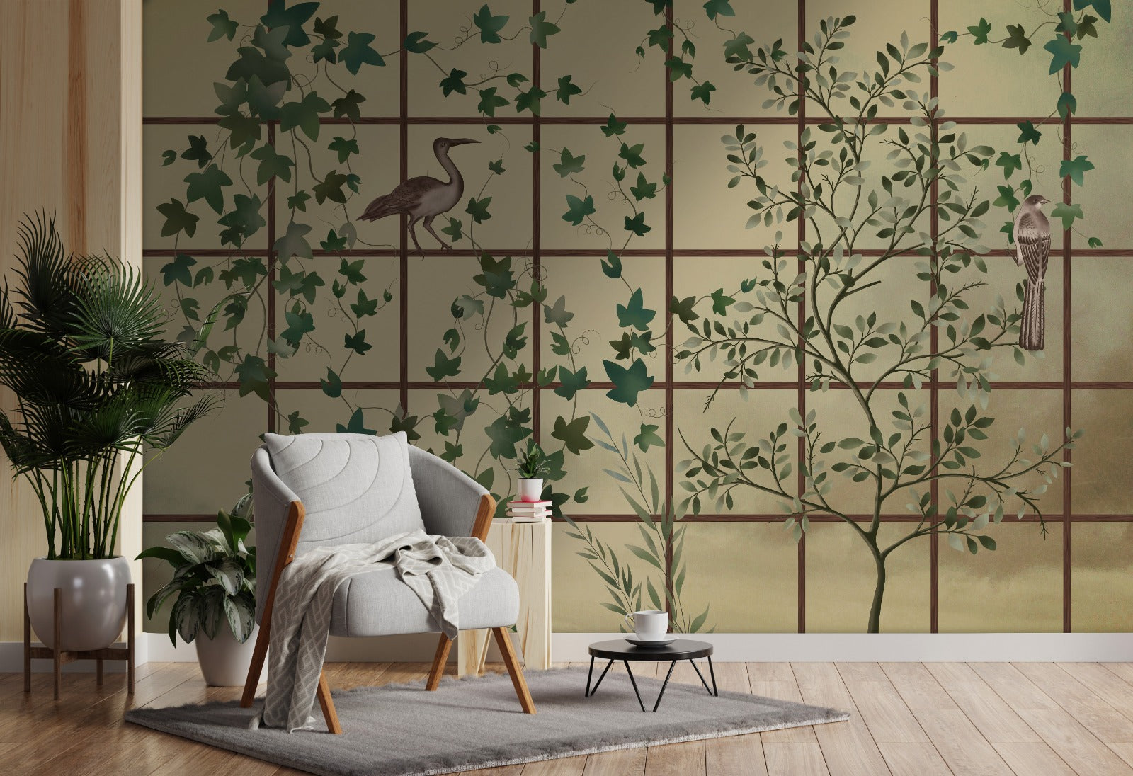 Jharokha Grove in Yellow, Chinoiseire Wallpaper