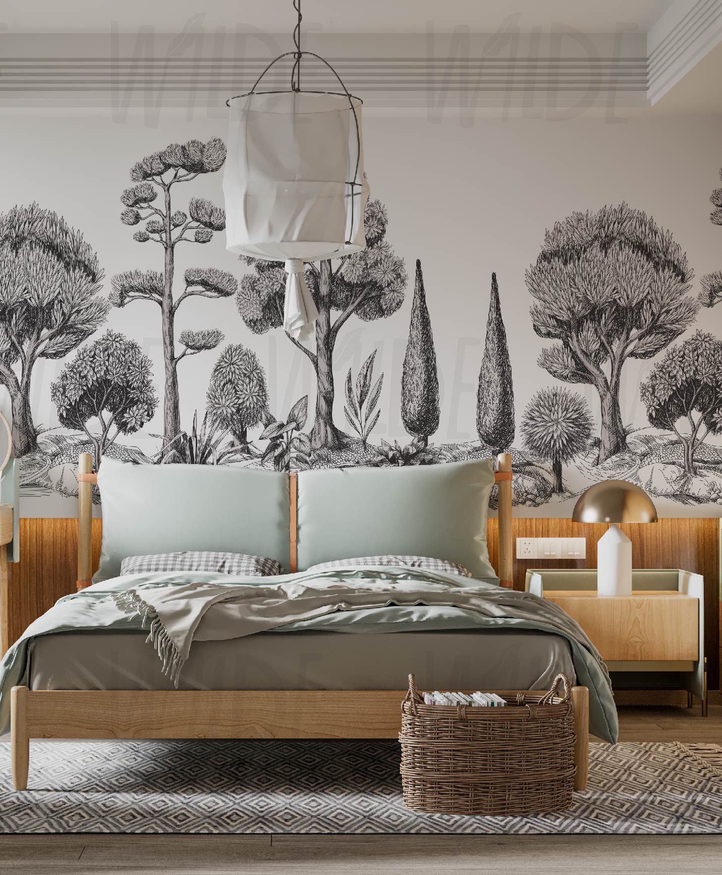 Monochrome Trees, Forest Wallpaper by Wilde Pattern Company