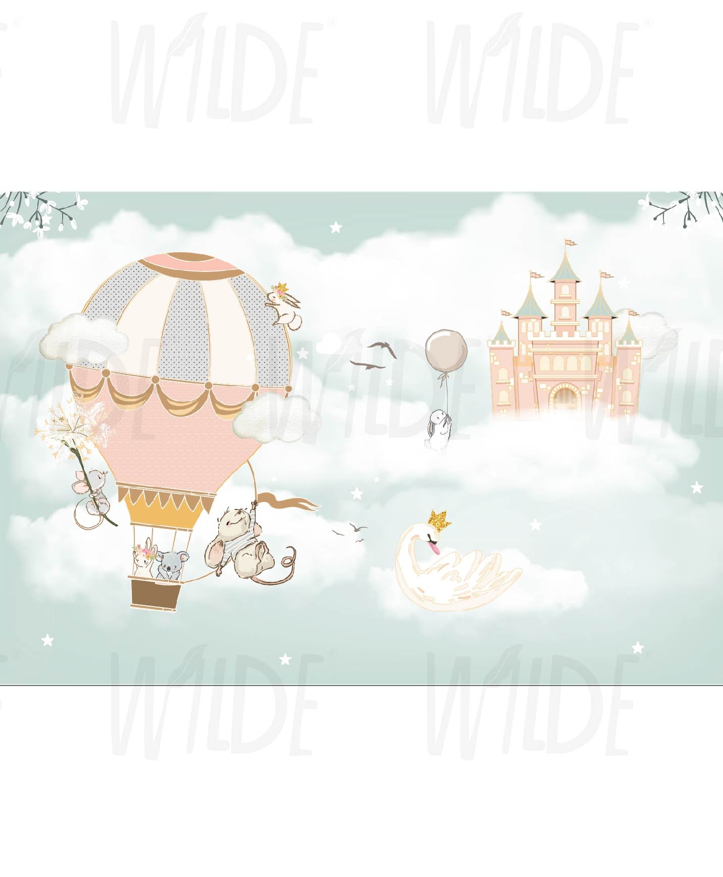 Cute Kids hot air balloon princess Wallpaper for girls by Wilde Pattern Company