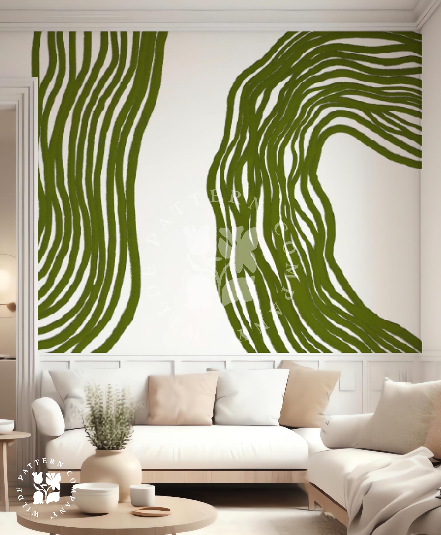 Flow in Olive Abstract Mural