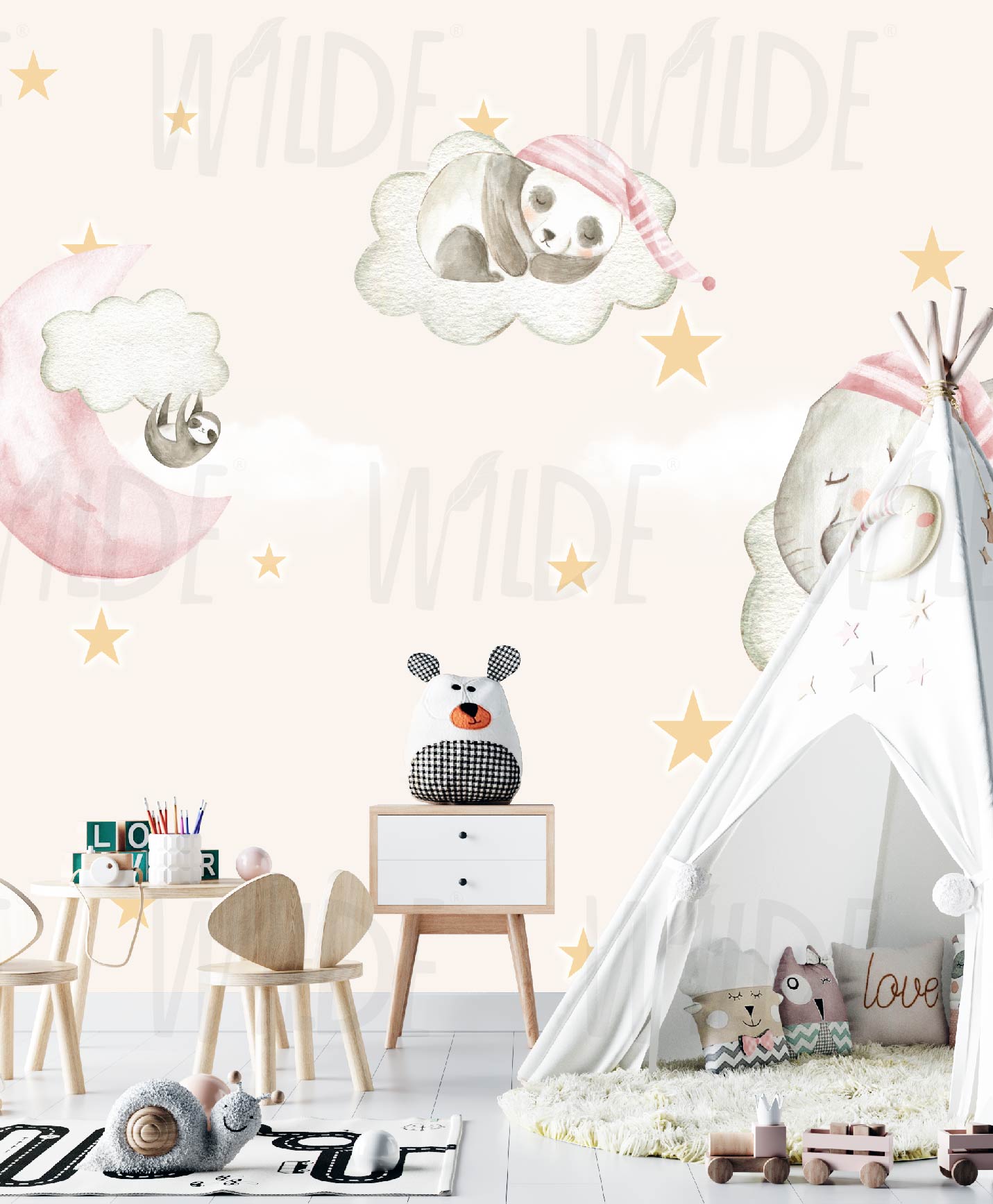 Cute Kids dreamy safari Wallpaper by Wilde Pattern Company