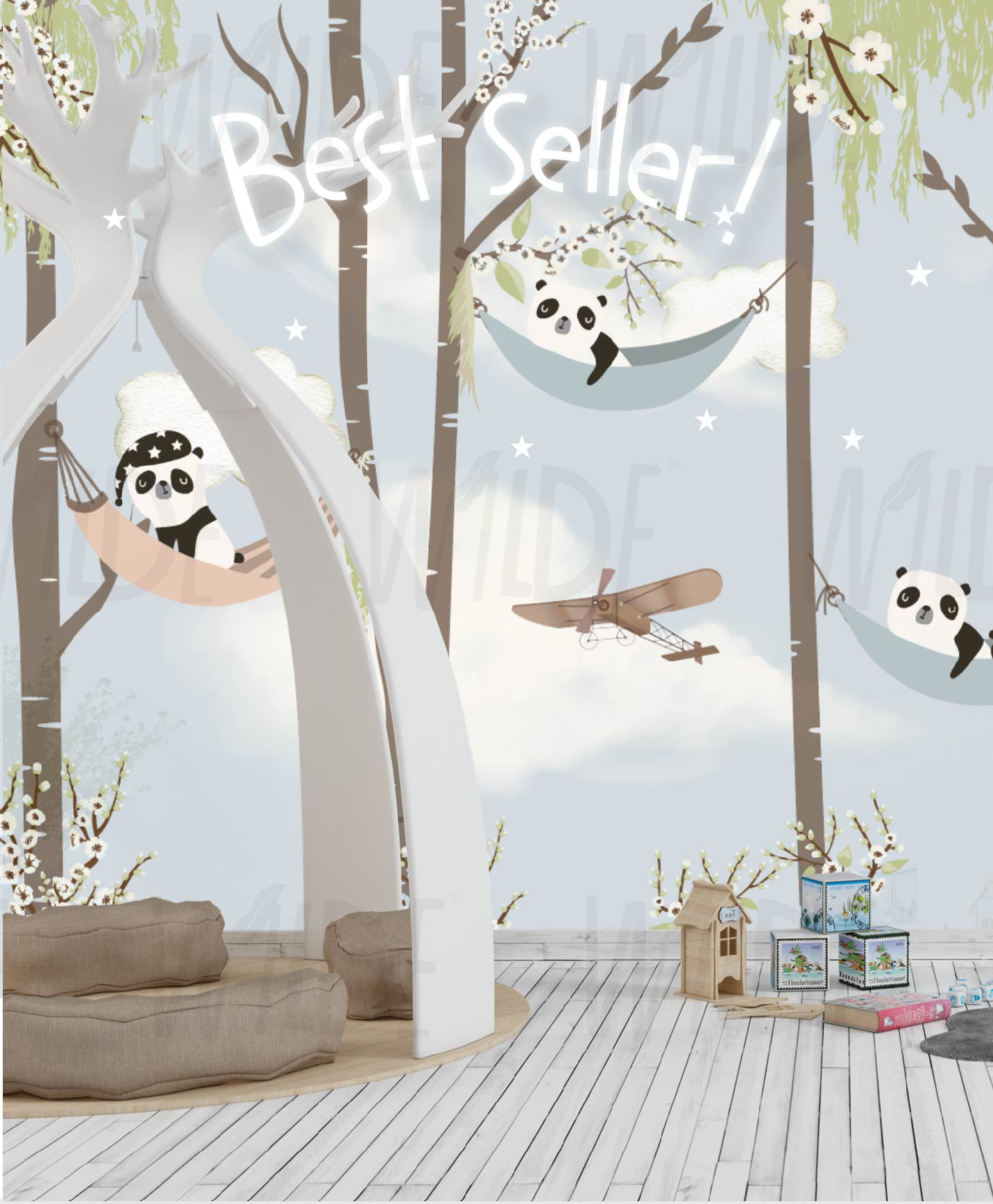 Cute Kids dreamy panda Wallpaper by Wilde Pattern Company