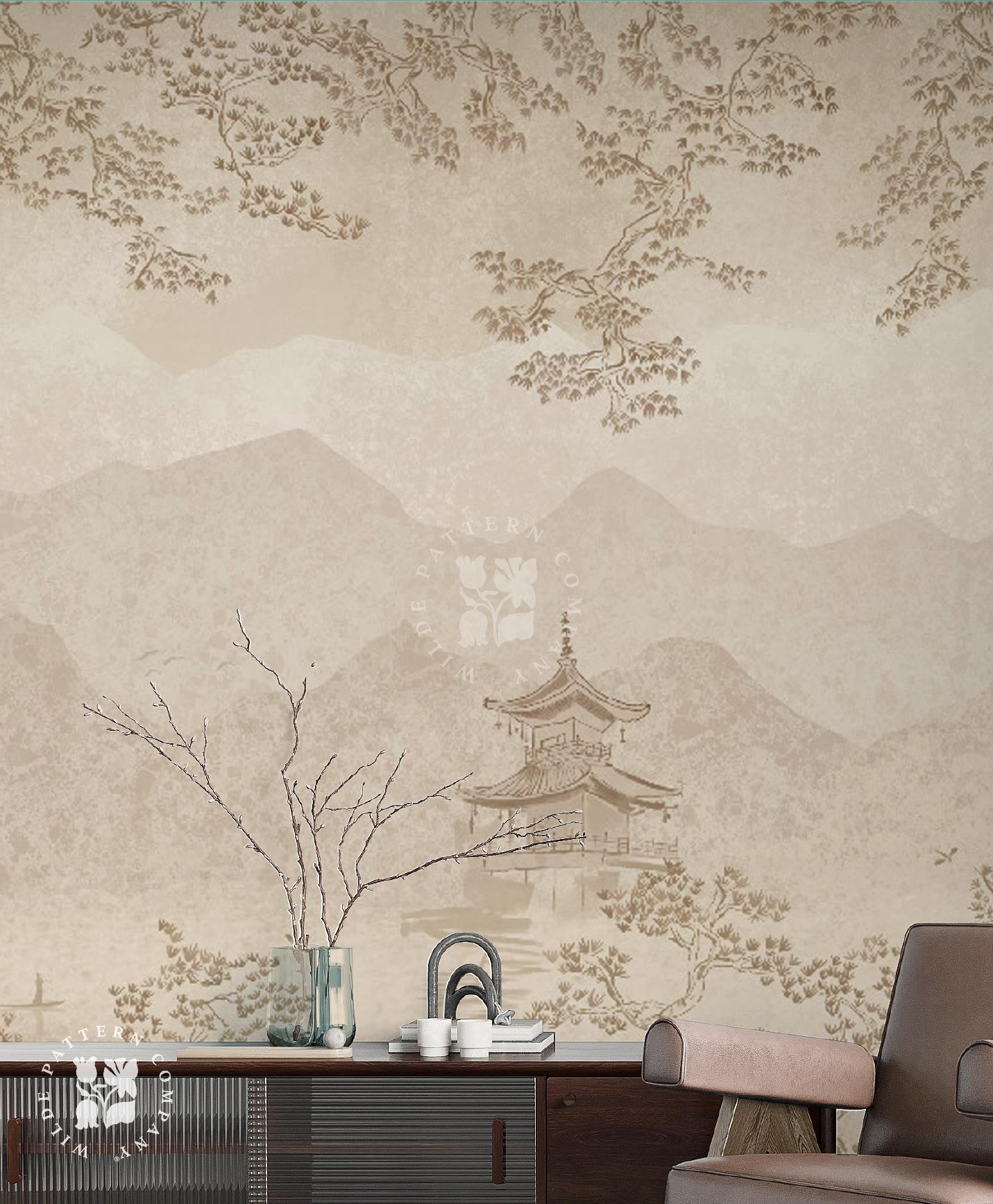 Temple in the Mist, Oriental Wallpaper