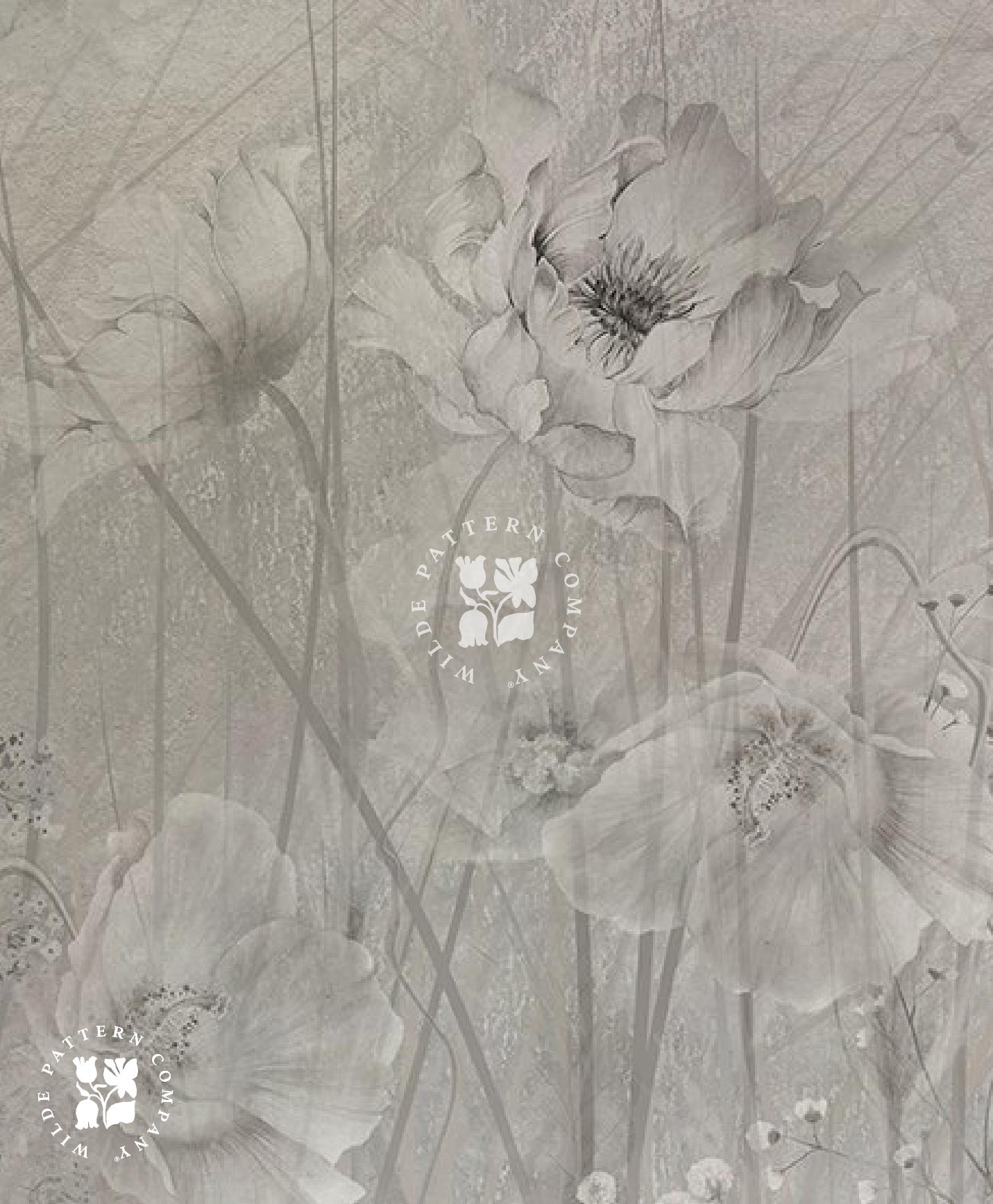 Eastern Bloom in Grey, Oriental Wallpaper