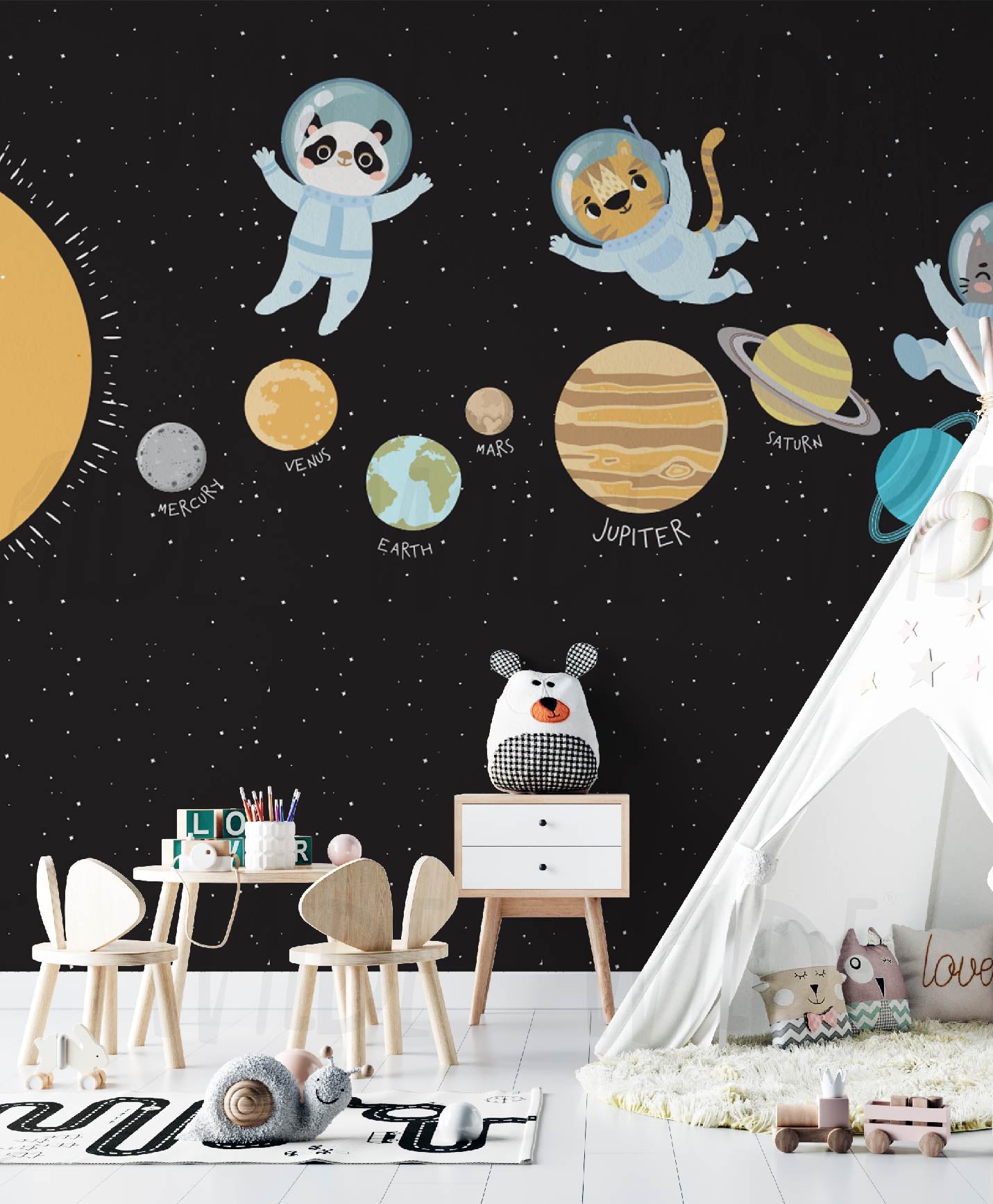 Cute Kids space theme Wallpaper by Wilde Pattern Company