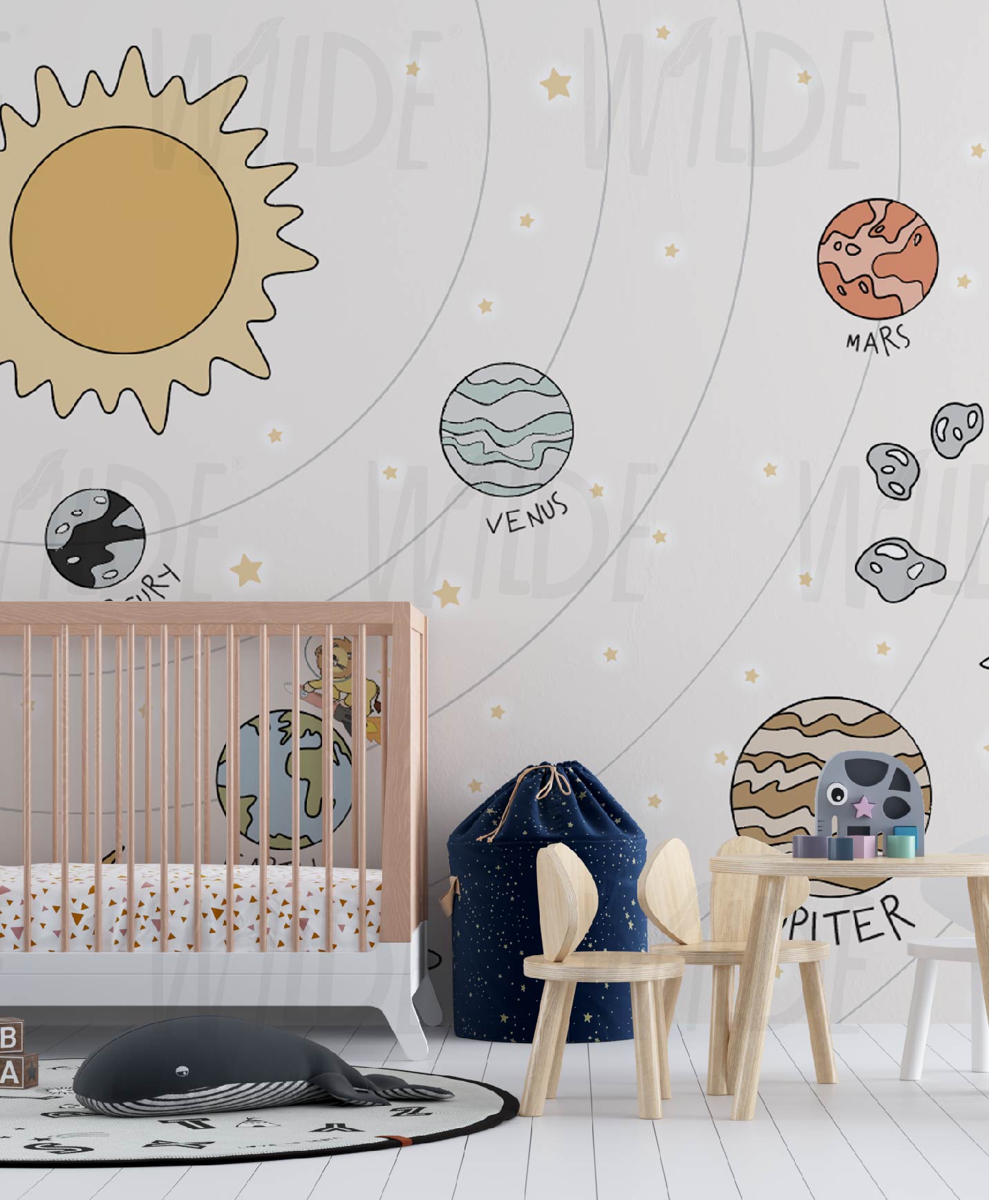 Cute Kids space theme Wallpaper by Wilde Pattern Company