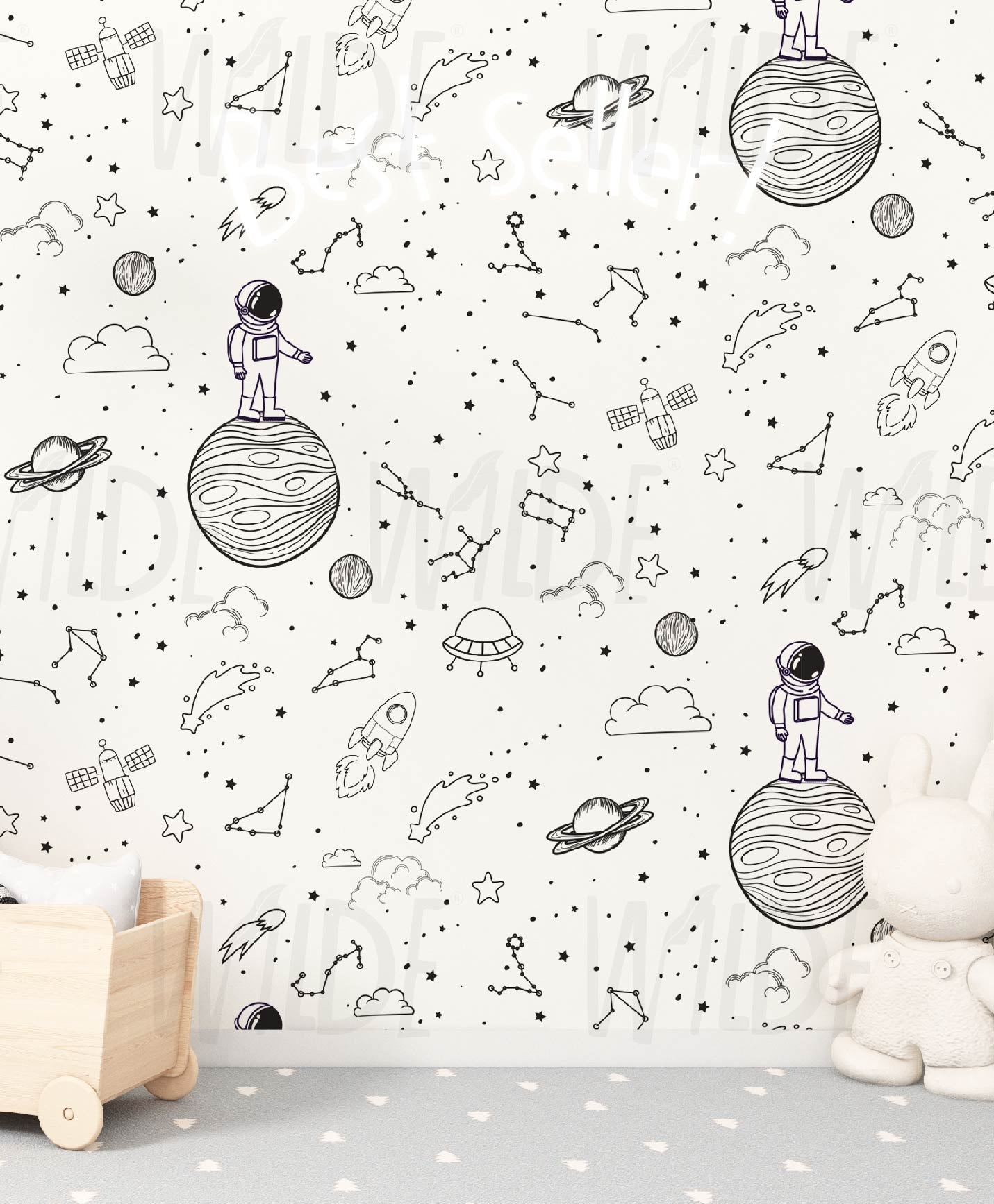 Space theme Cute Kids Wallpaper by Wilde Pattern Company