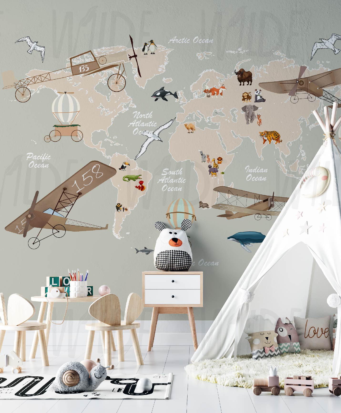 world map Cute Kids Wallpaper by Wilde Pattern Company