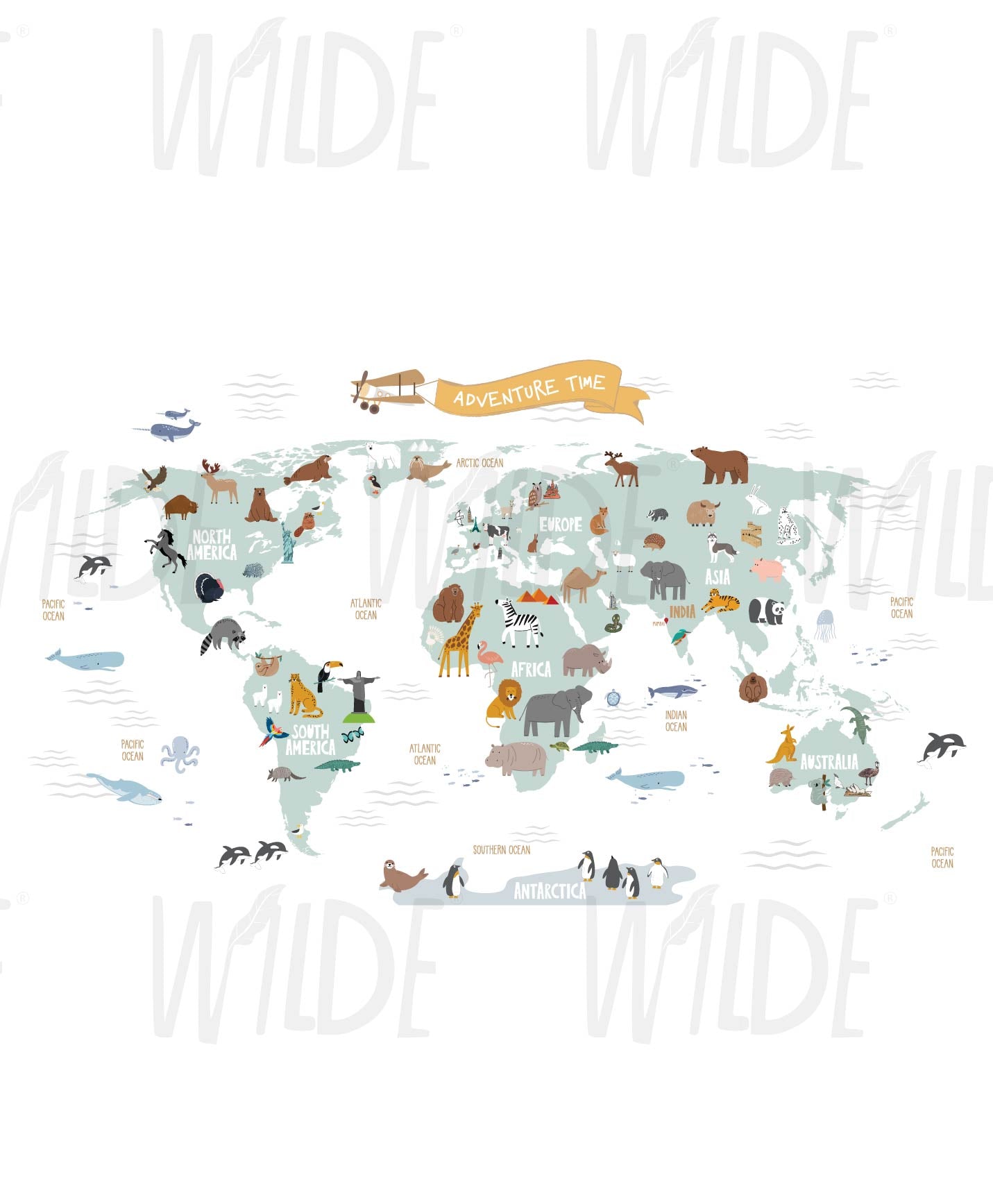 Animals Ahoy World Map, Kids Wallpaper