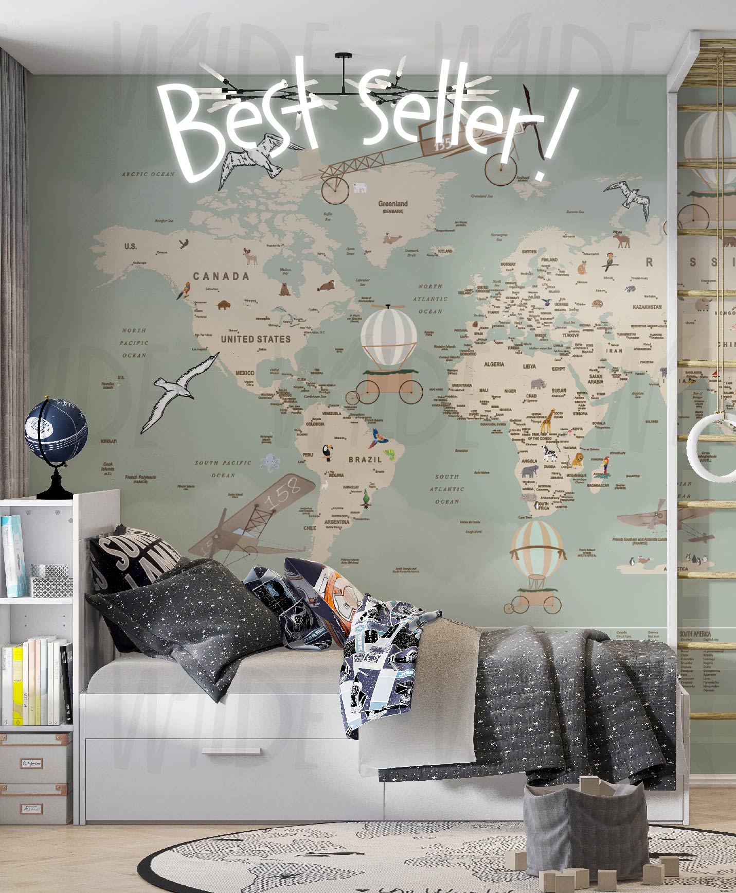 world map Cute Kids Wallpaper by Wilde Pattern Company