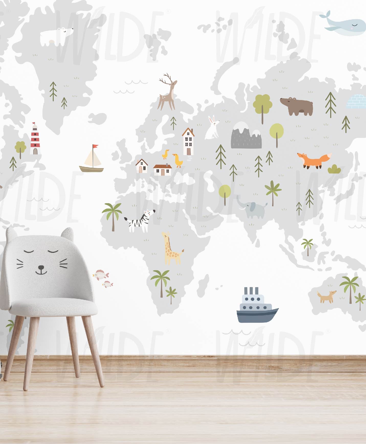 world map Cute Kids Wallpaper by Wilde Pattern Company