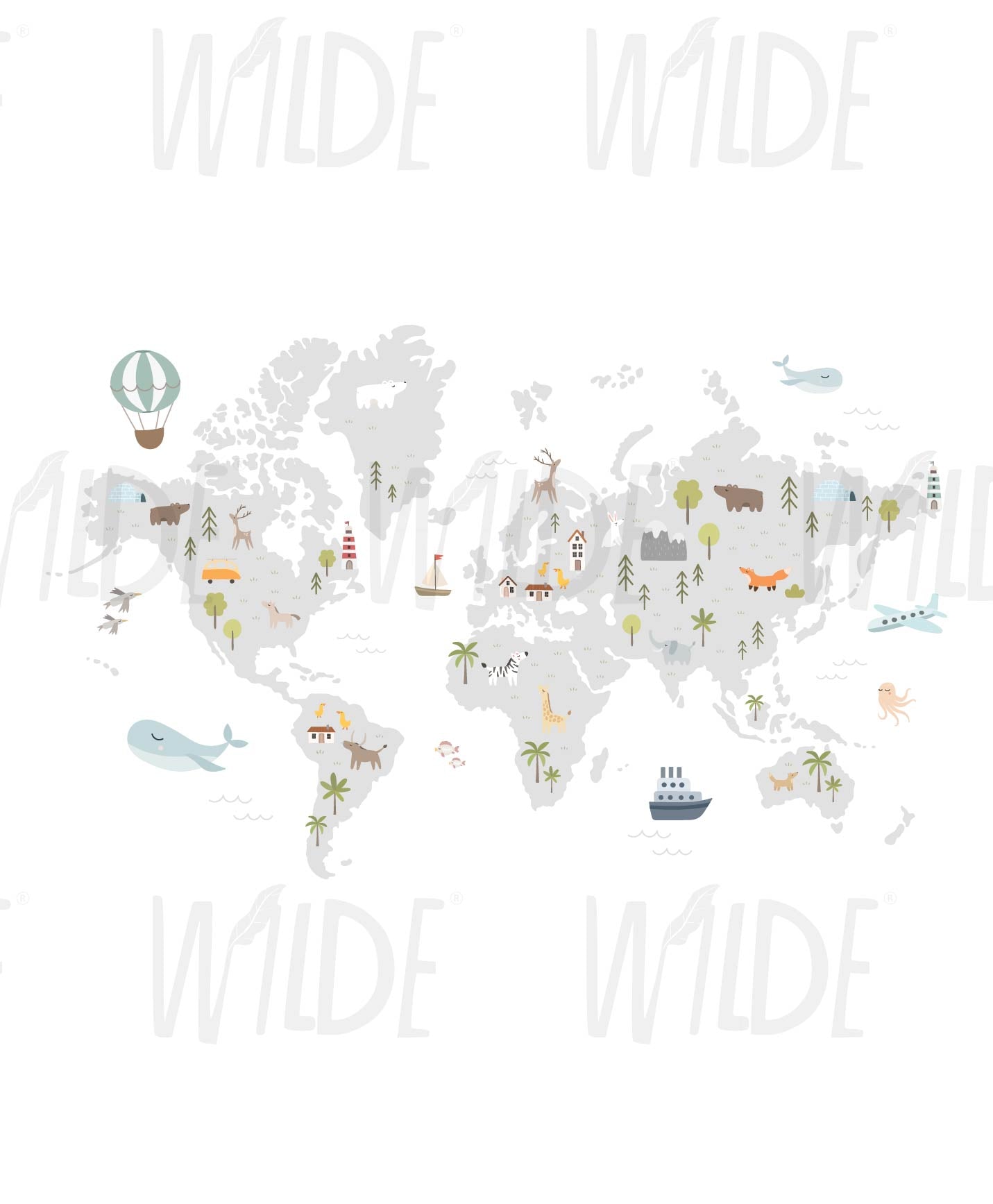 Scandi World Map, Kids Wallpaper