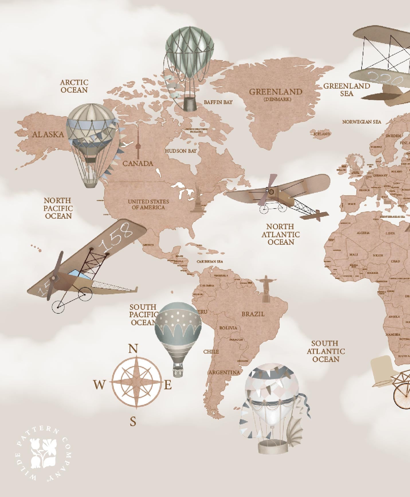 Vintage Kids World Map Wallpaper