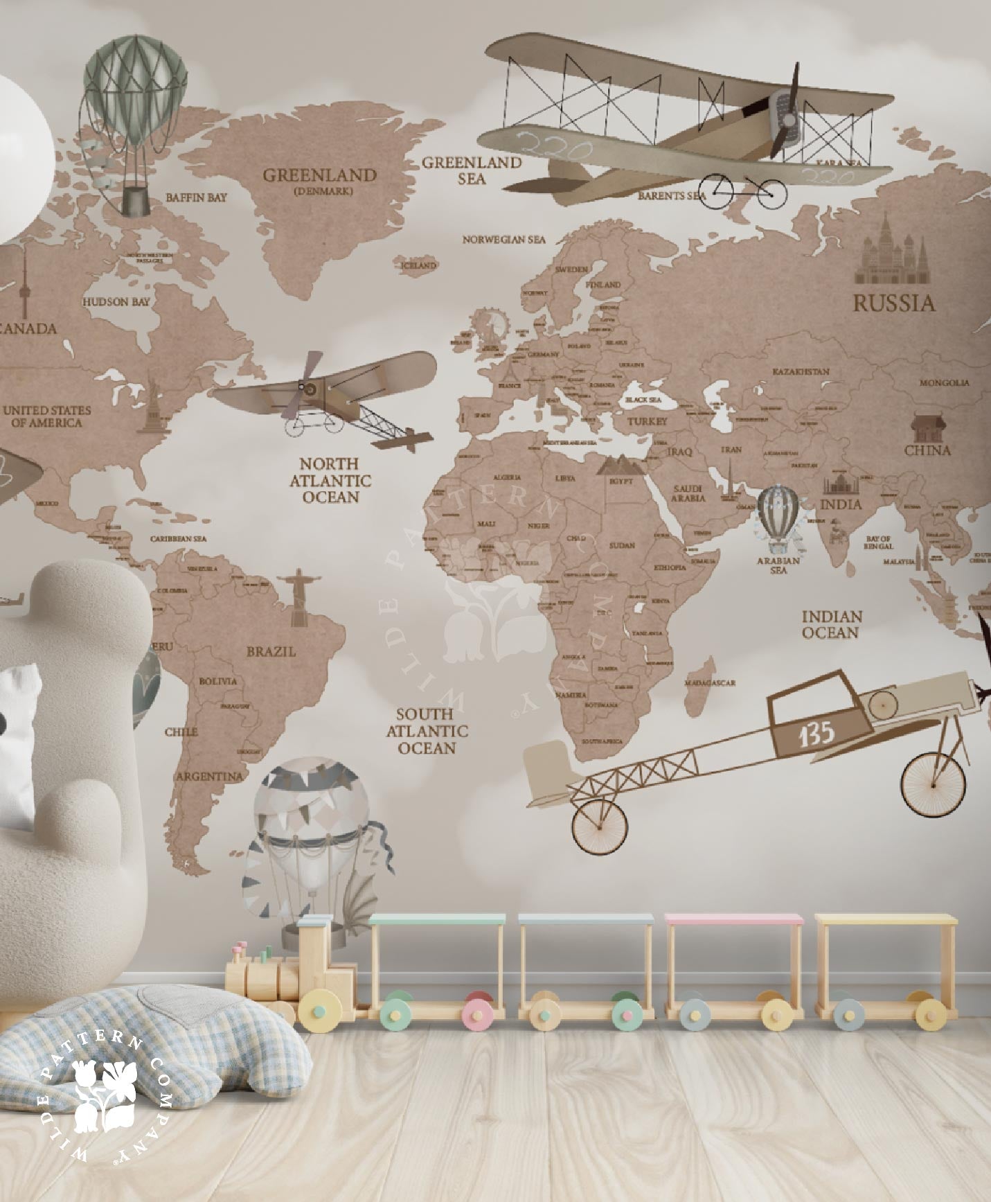 Vintage Kids World Map Wallpaper