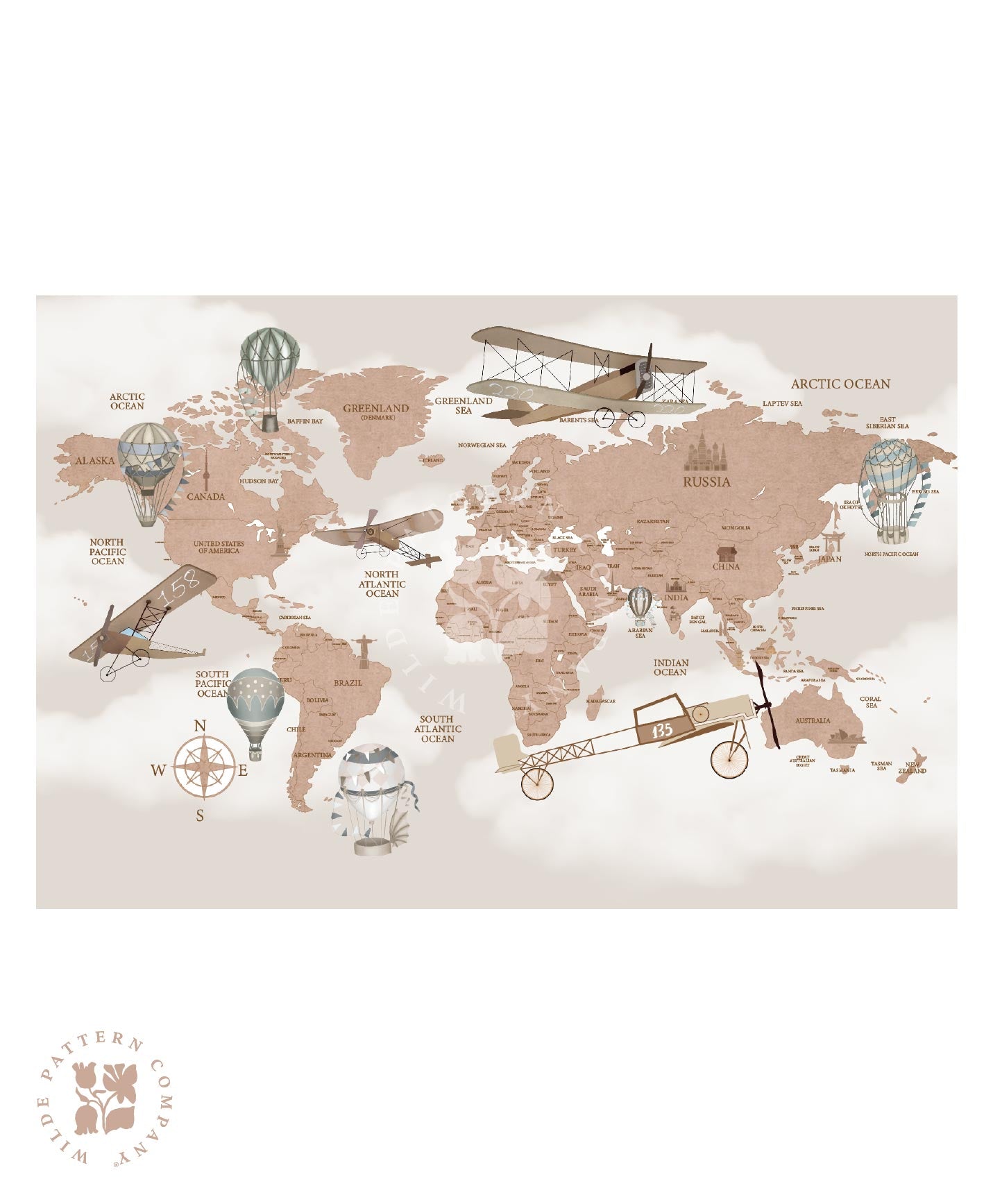 Vintage Kids World Map Wallpaper
