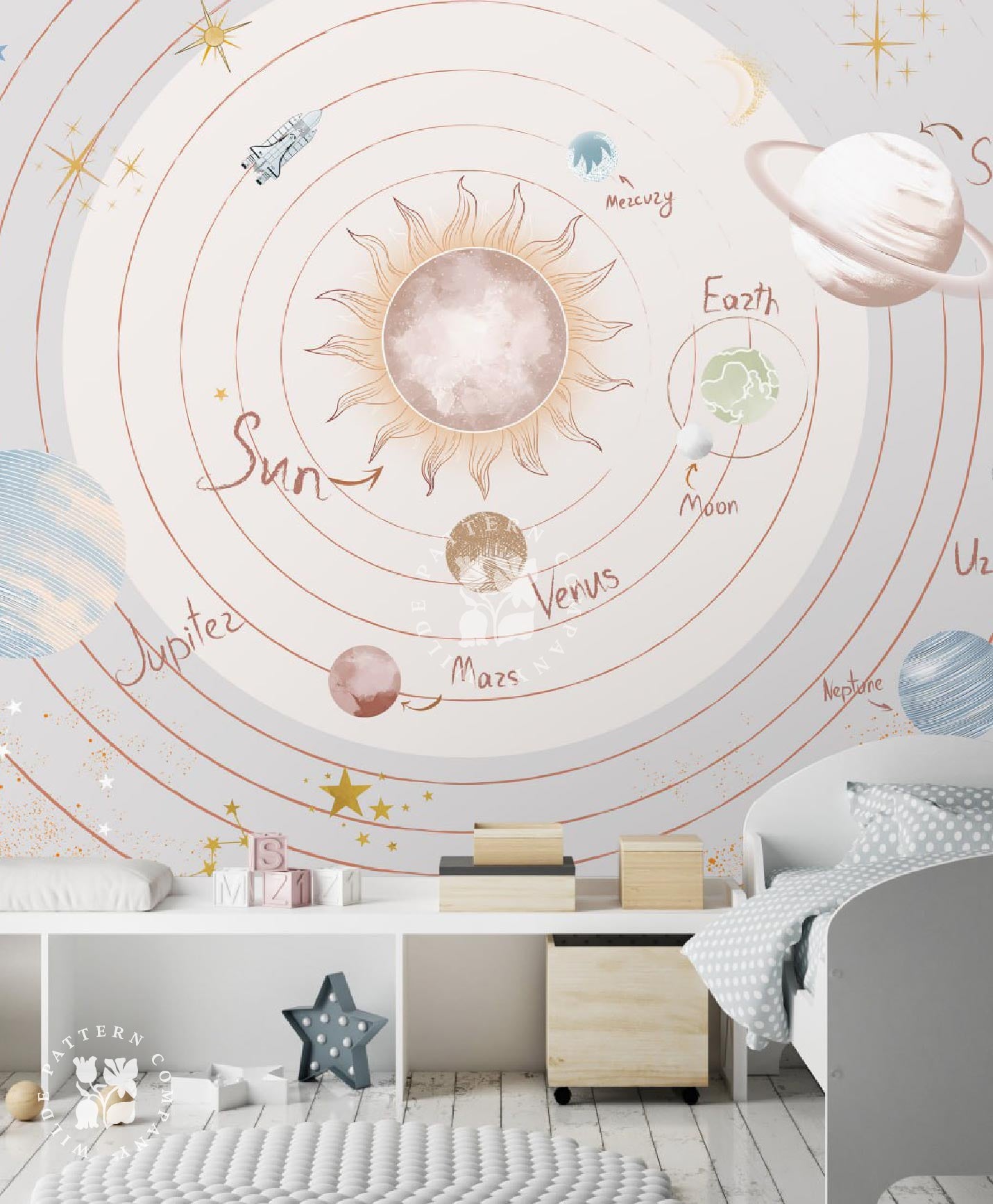 White Solar System, Space Kids Wallpaper