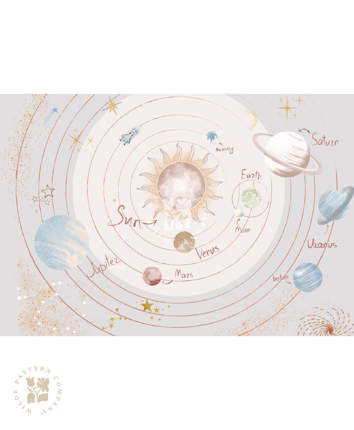 White Solar System, Space Kids Wallpaper