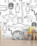 Mischief in the Jungle, Kids Monochrome Safari Wallpaper