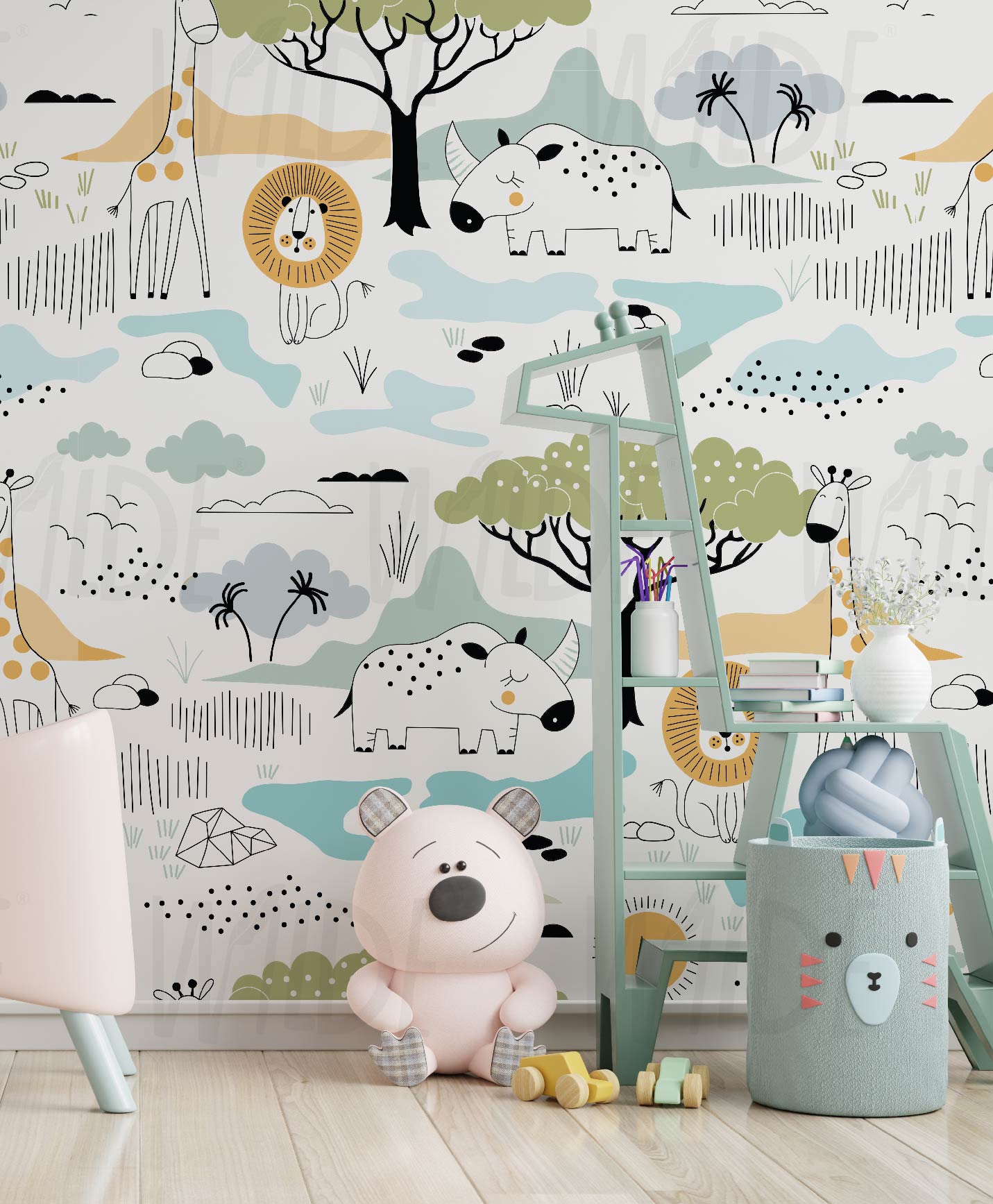 Cute Kids safari animals Wallpaper by Wilde Pattern Company