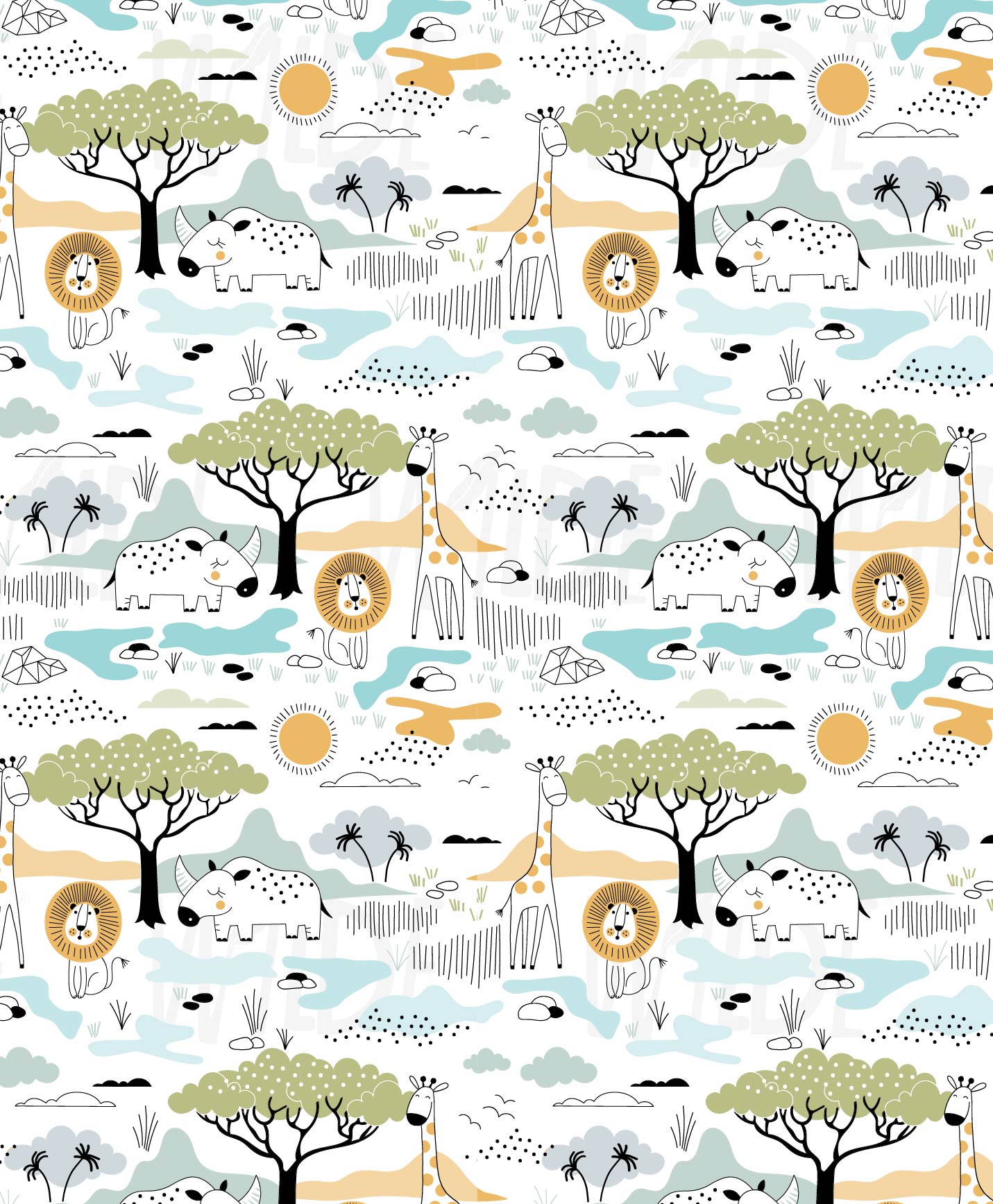 Cute Kids safari animals Wallpaper by Wilde Pattern Company