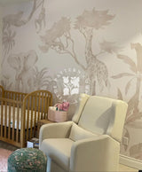 Neutral Beige Jungle Safari Kids Wallpaper