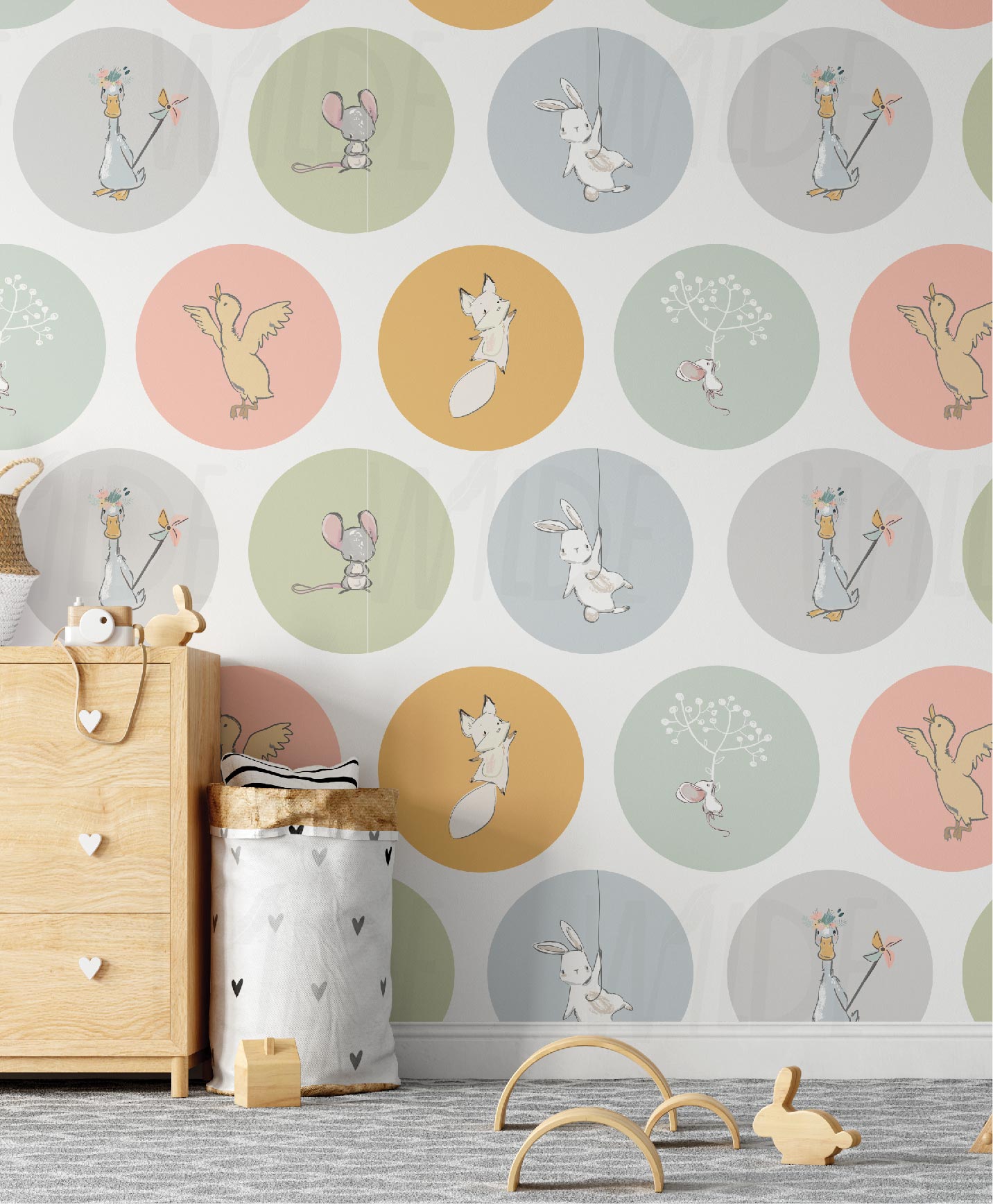 Cute Kids pastel animal Wallpaper by Wilde Pattern Company