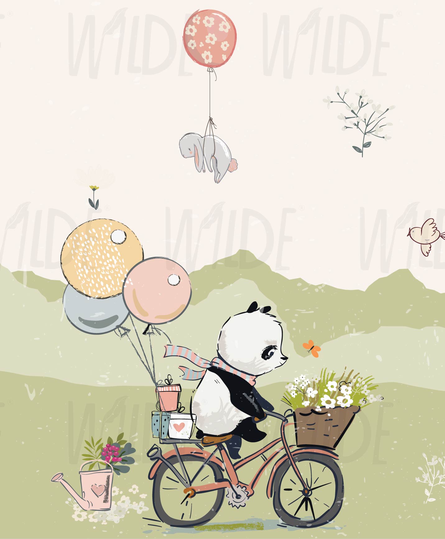 Cute Kids pastel panda Wallpaper by Wilde Pattern Company