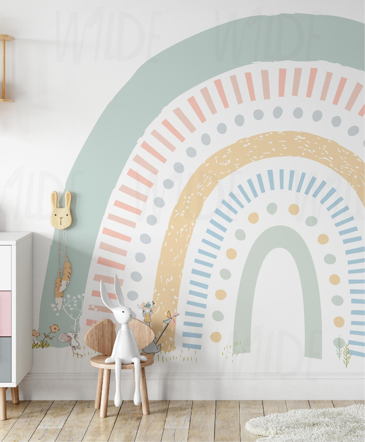 Cute Kids pastel animal rainbow Wallpaper by Wilde Pattern Company