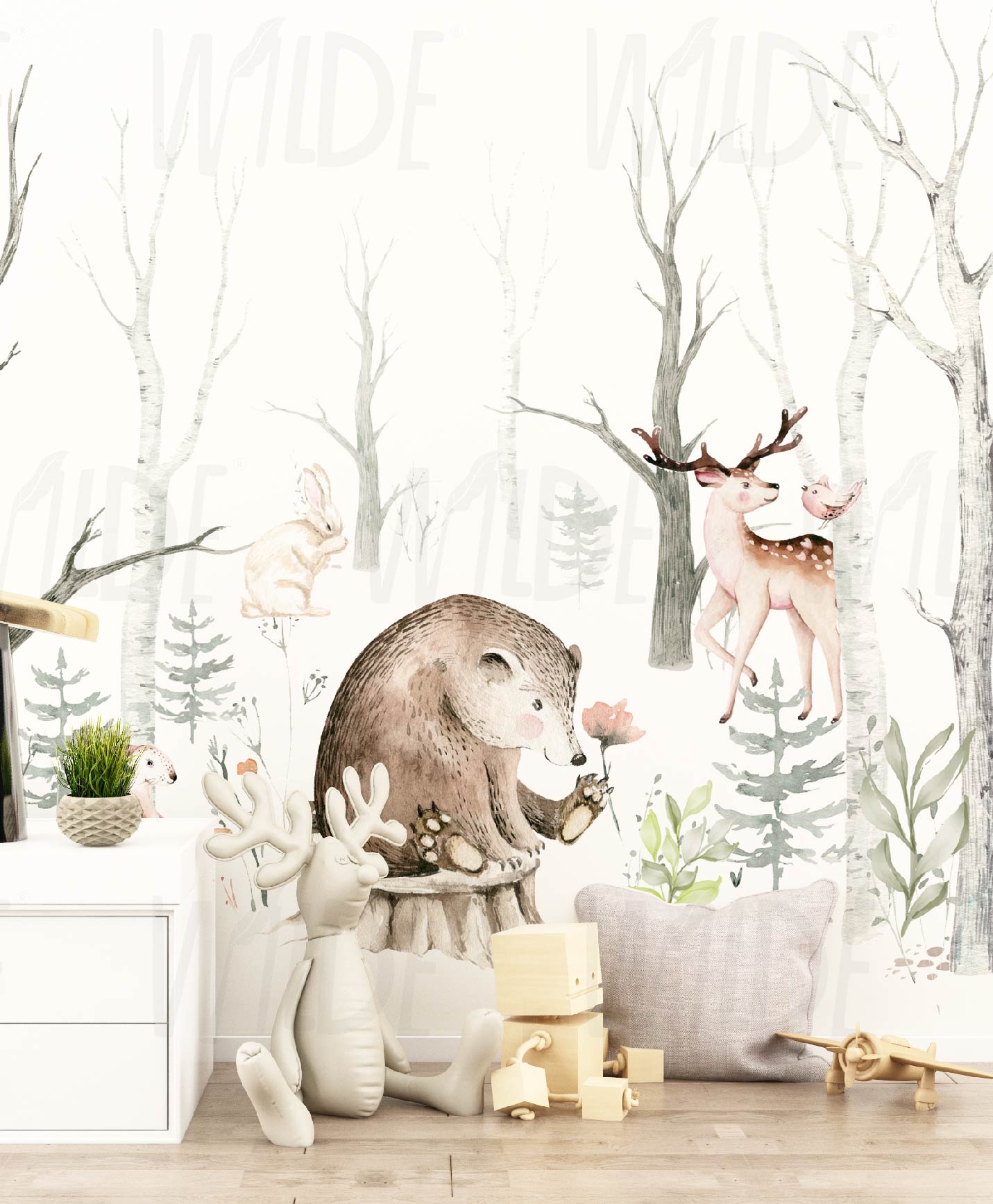 Cute Kids dreamy woodland animal Wallpaper by Wilde Pattern Company