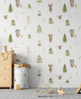 Cute Kids dreamy woodland animal Wallpaper by Wilde Pattern Company