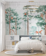 Cute Kids dreamy woodland trees Wallpaper by Wilde Pattern Company