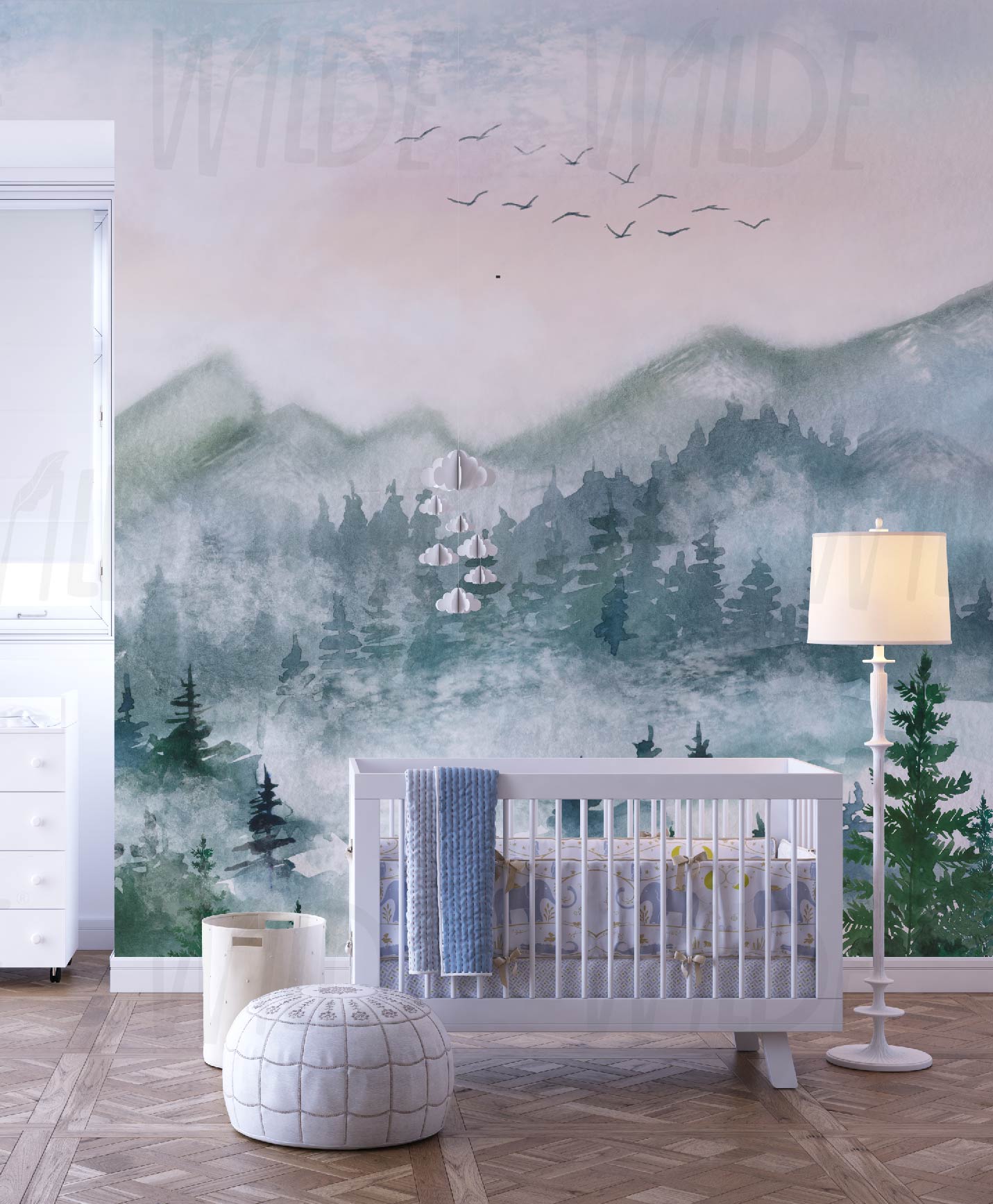 Cute Kids dreamy woodland Wallpaper by Wilde Pattern Company