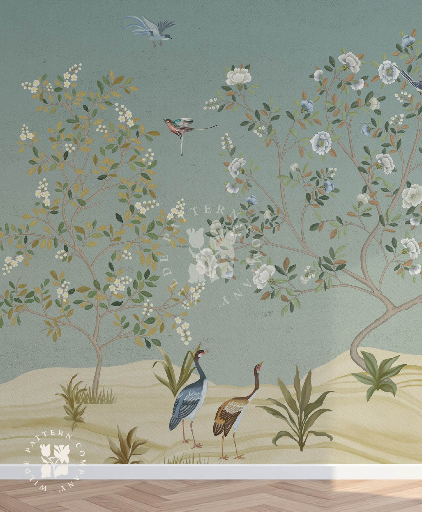 Desert Garden Mural in Mint Green