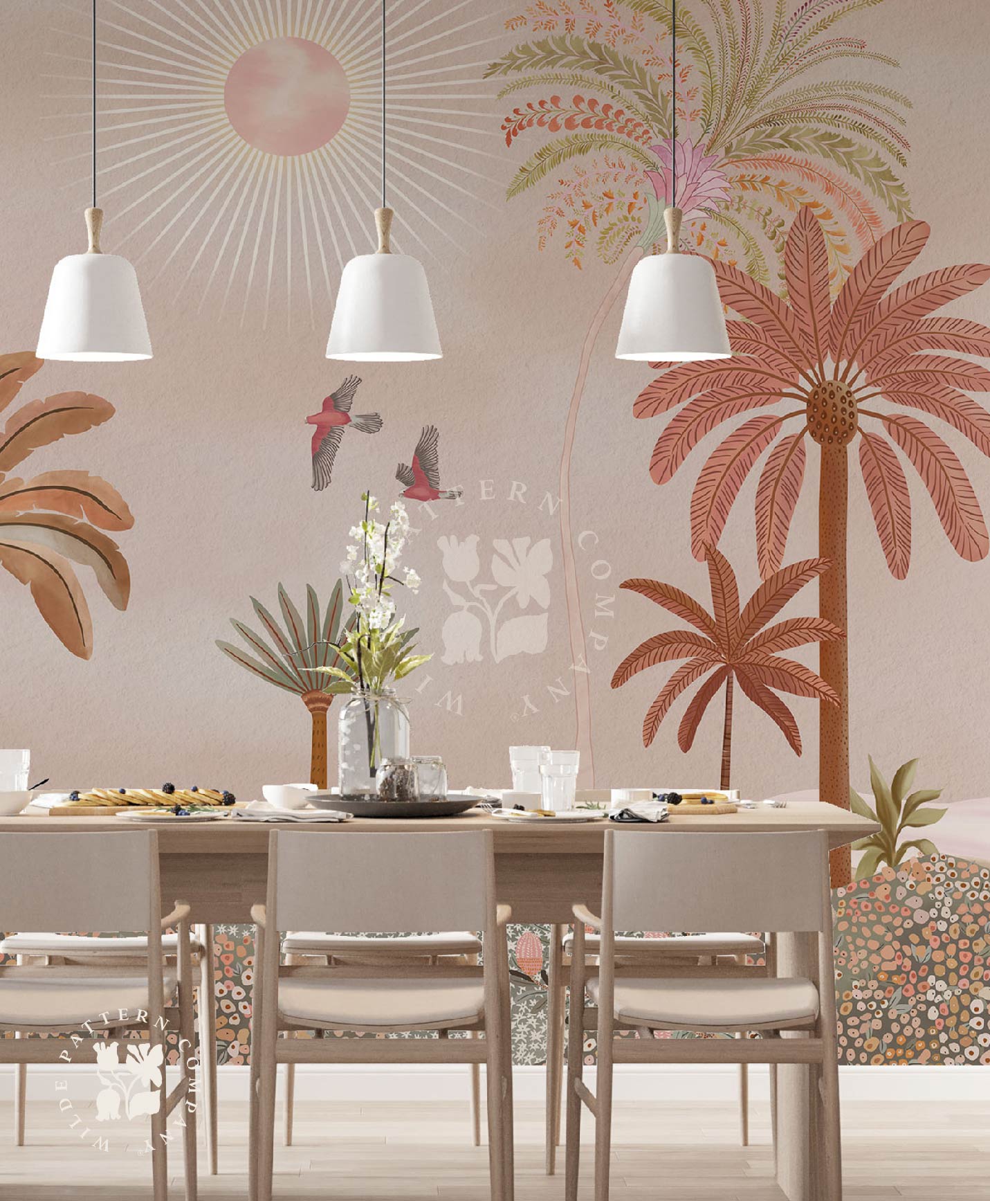 Sunset Oasis, Tropical Wallpaper Mural
