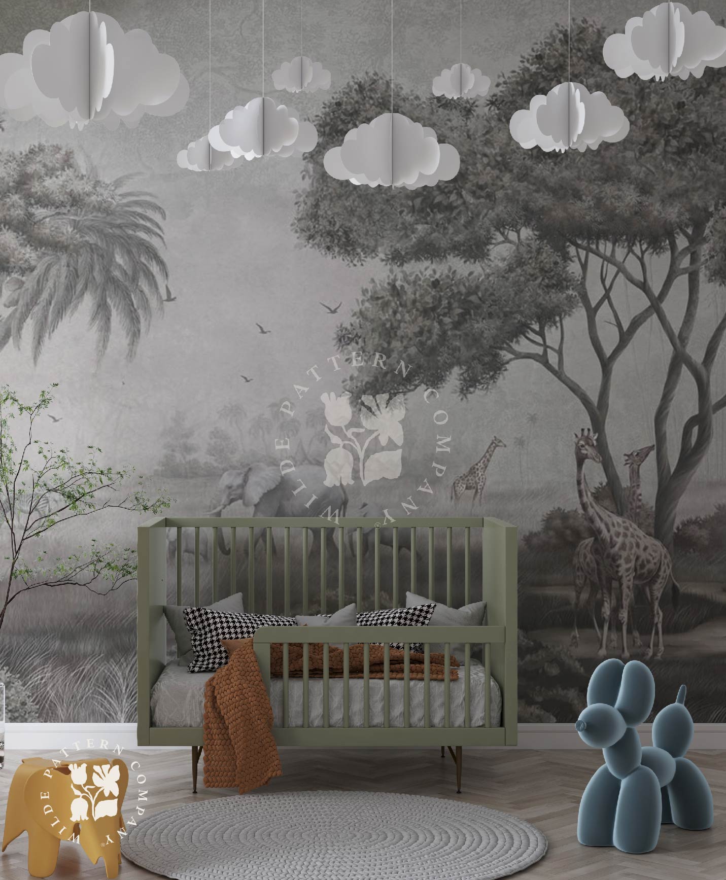 Savannah Watch Mural in Monochrome