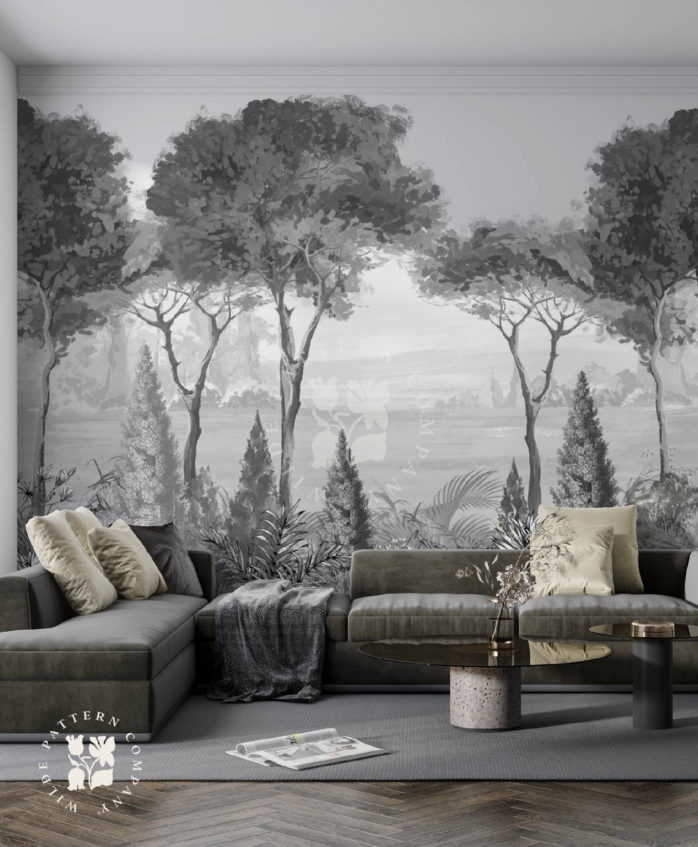 Savannah Pause Mural in Monochrome