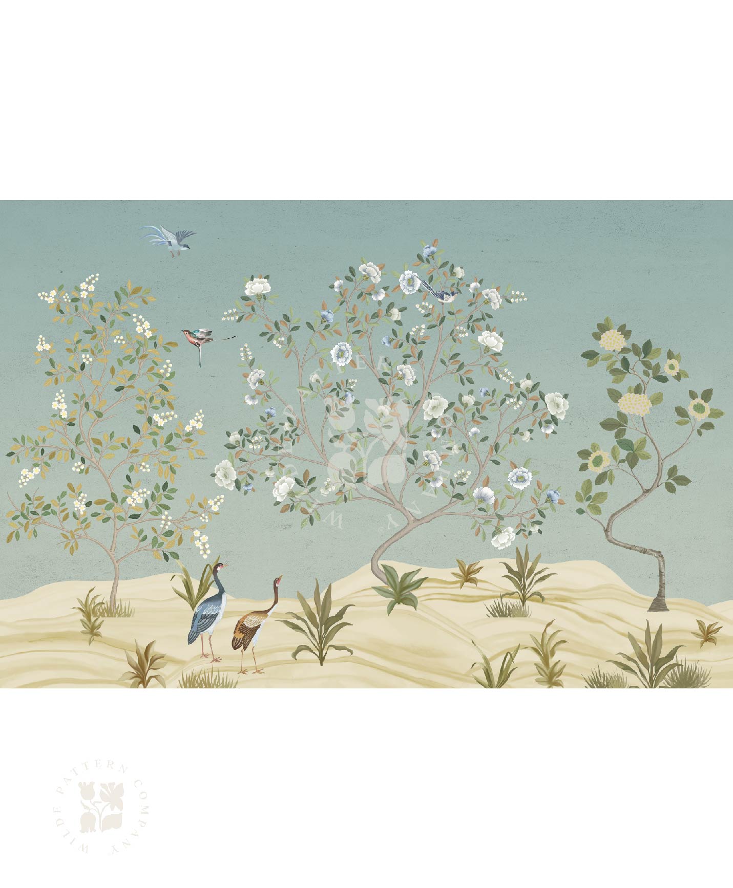 Desert Garden Mural in Mint Green