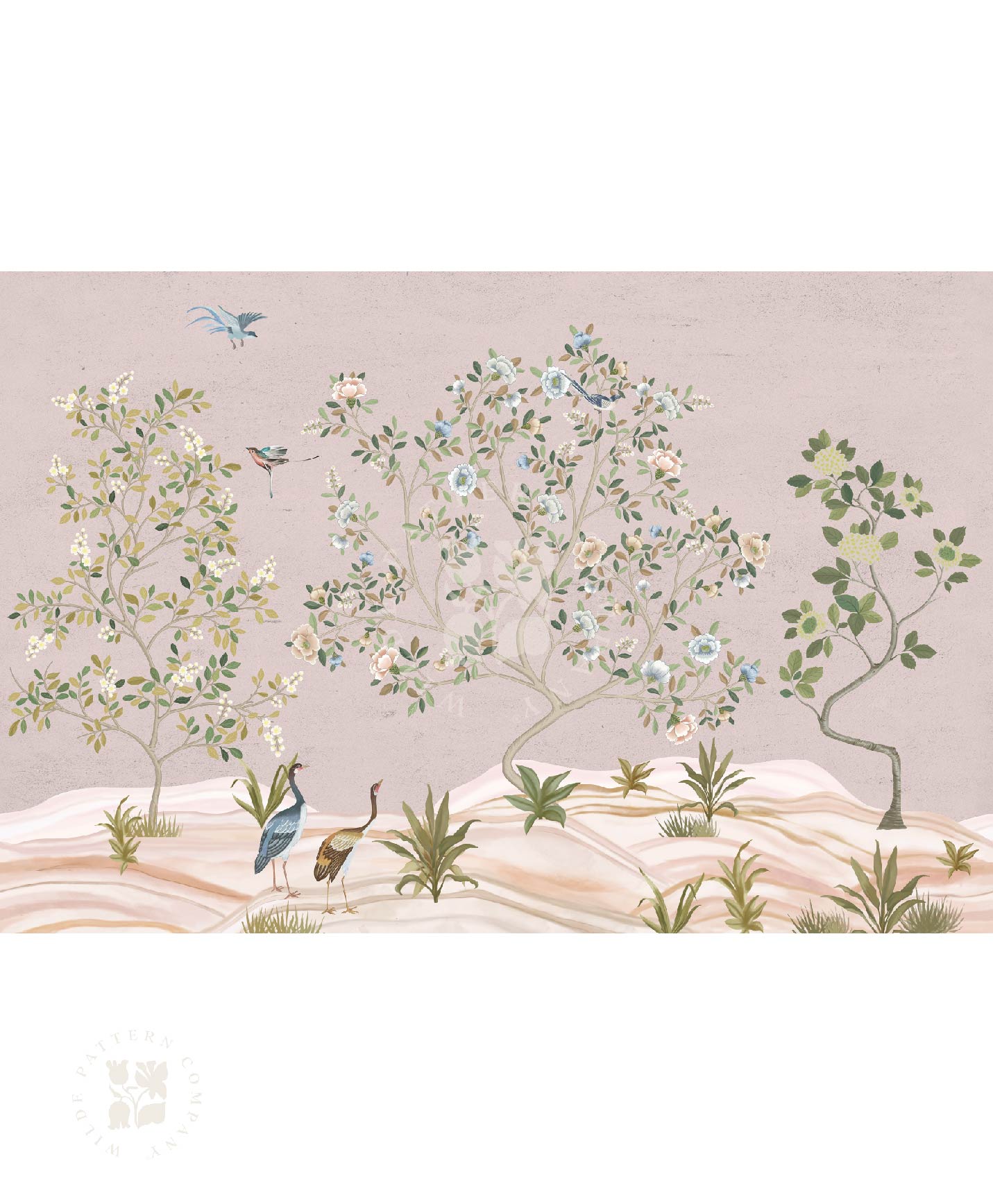 Desert Garden Mural in Light Pink