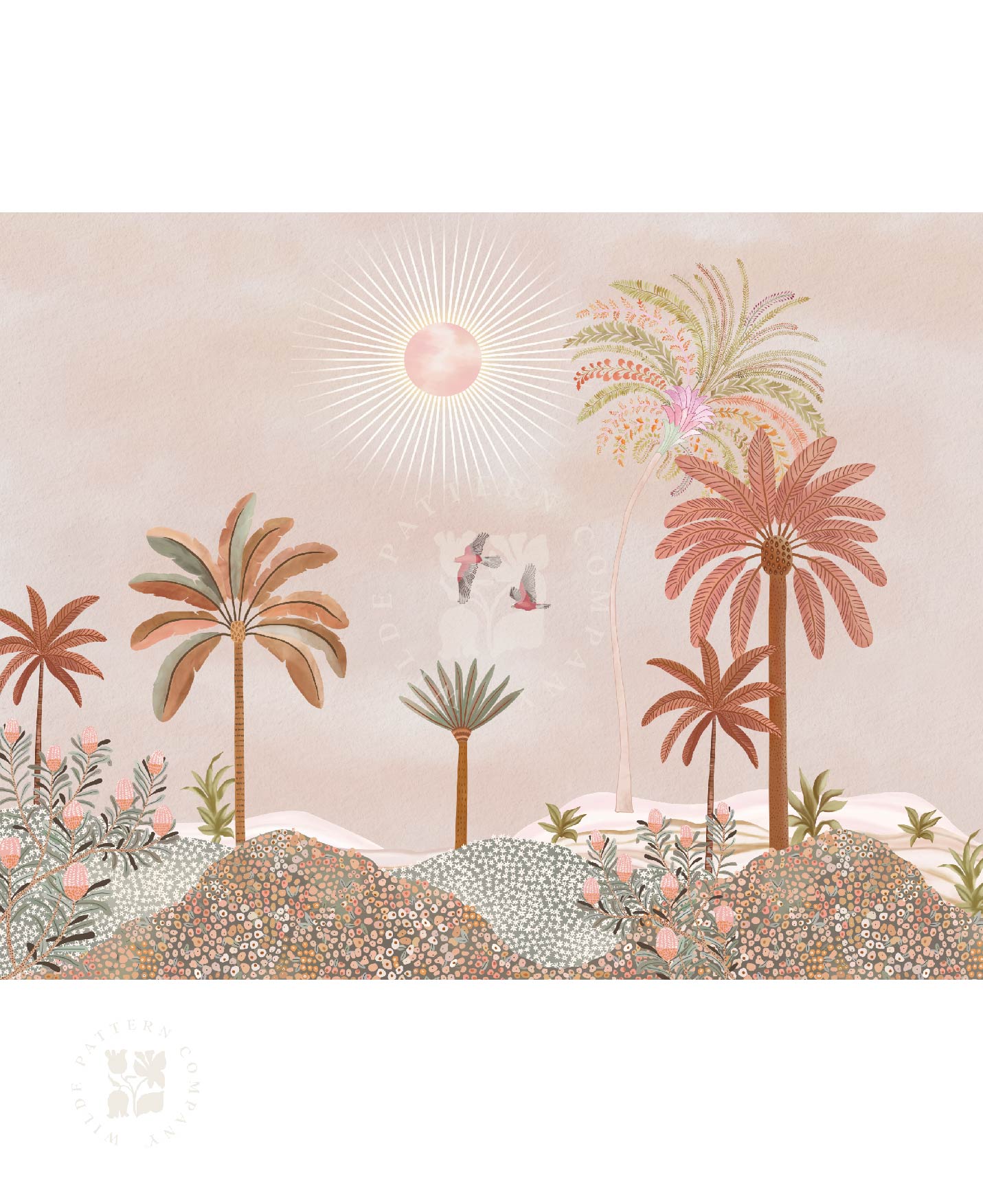 Sunset Oasis, Tropical Wallpaper Mural
